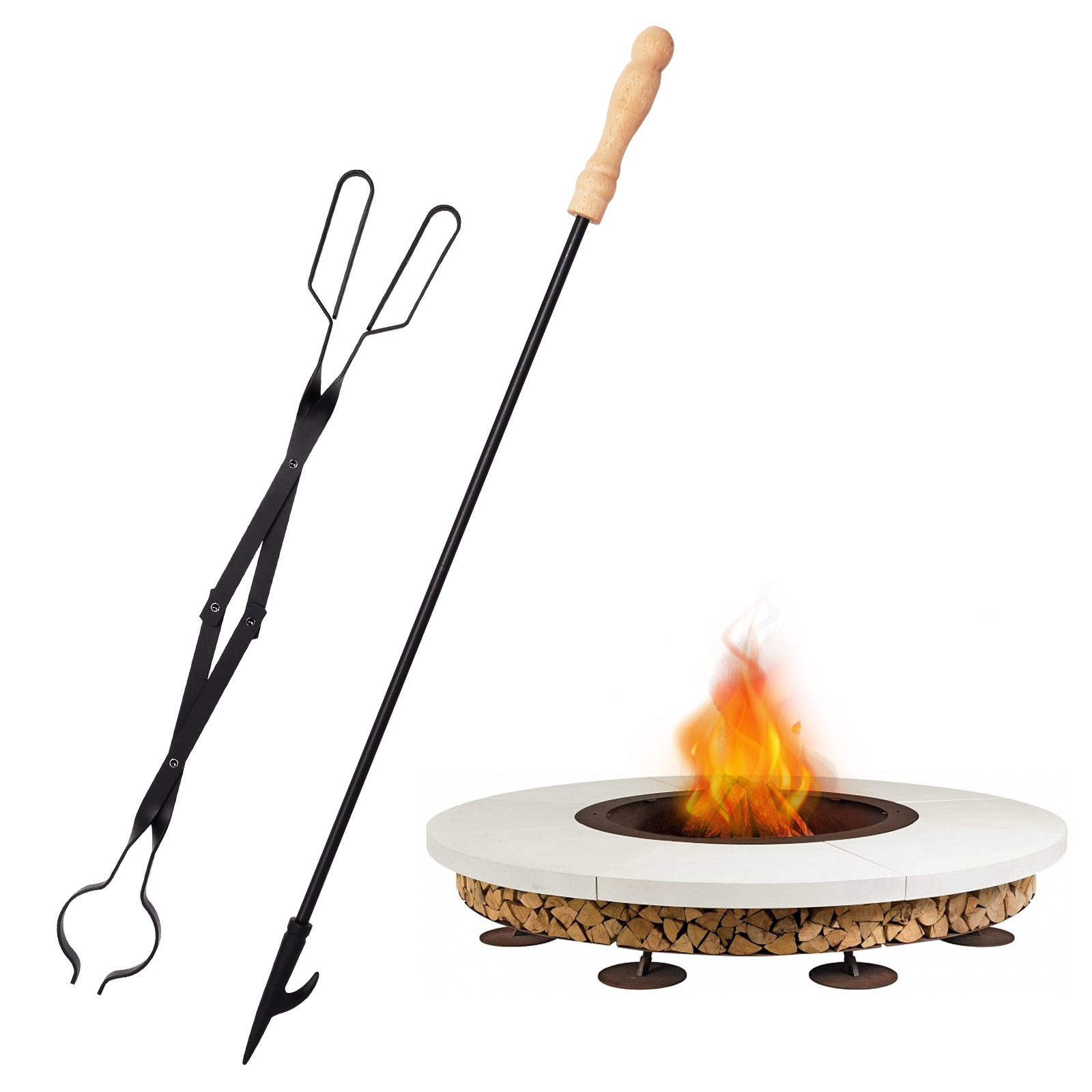 Image of Fireplace Poker, 81cm, With Handles, Sturdy Fire Tongs For Indoor Use, Wood Stove, Tongs For Camping, Patio, Garden, Picnic