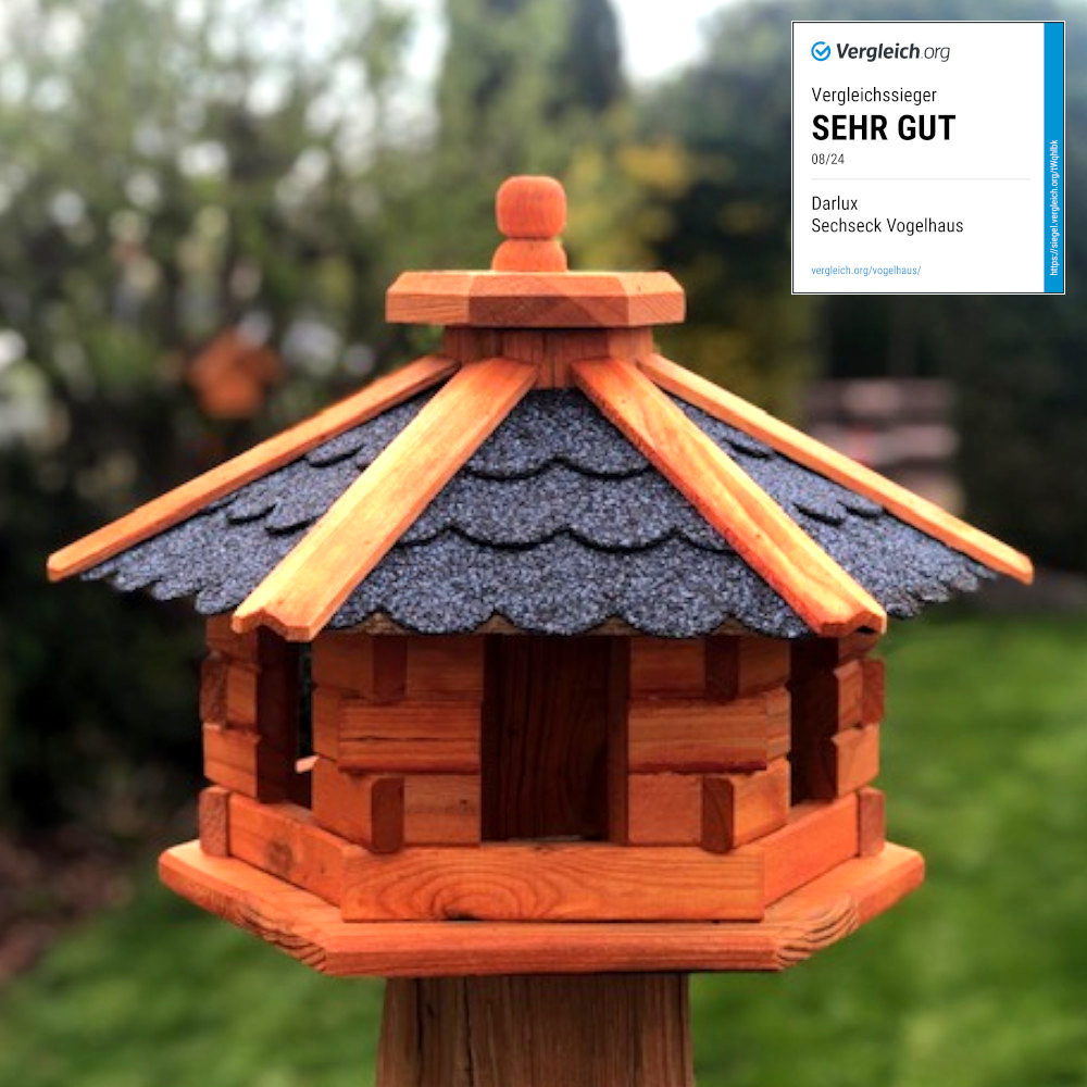 Image of Darlux Bird Feeder House M I Feeding Hexagon Birdhouse I Made Of Wood I Lxwxh 43 X 43 X 33 Cm I Brown/ Bird Feeder House I Weatherproof