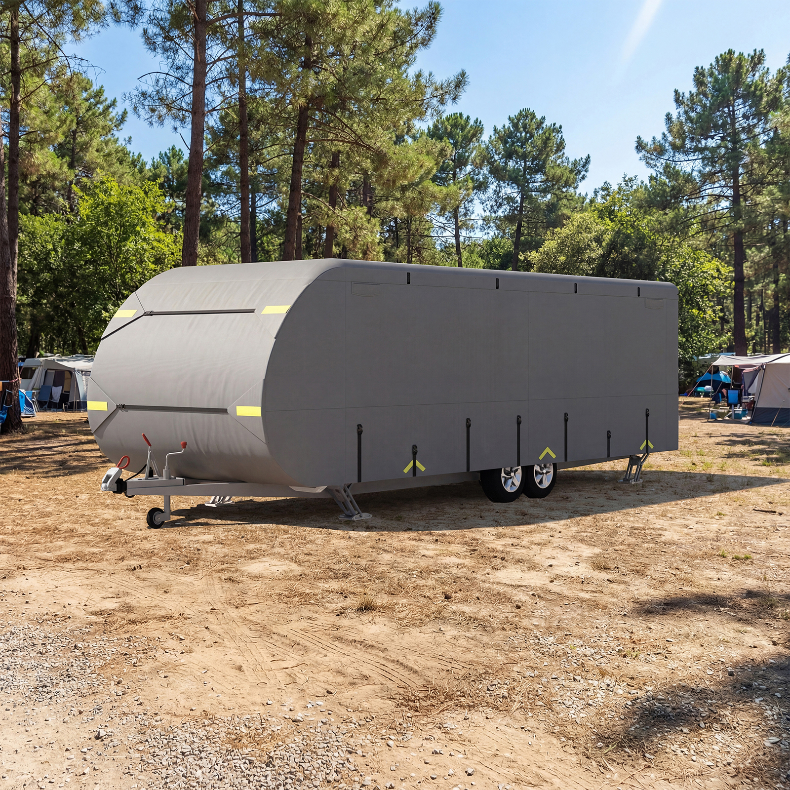 Image of Heavy Duty Travel Trailer Rv Cover 18 Ft/549-610 Cm, 5 Layers Non-woven Fabric Cover With Rollable Zippered Doors, Gutter Covers & Windproof Straps, Toy Haulers Protection