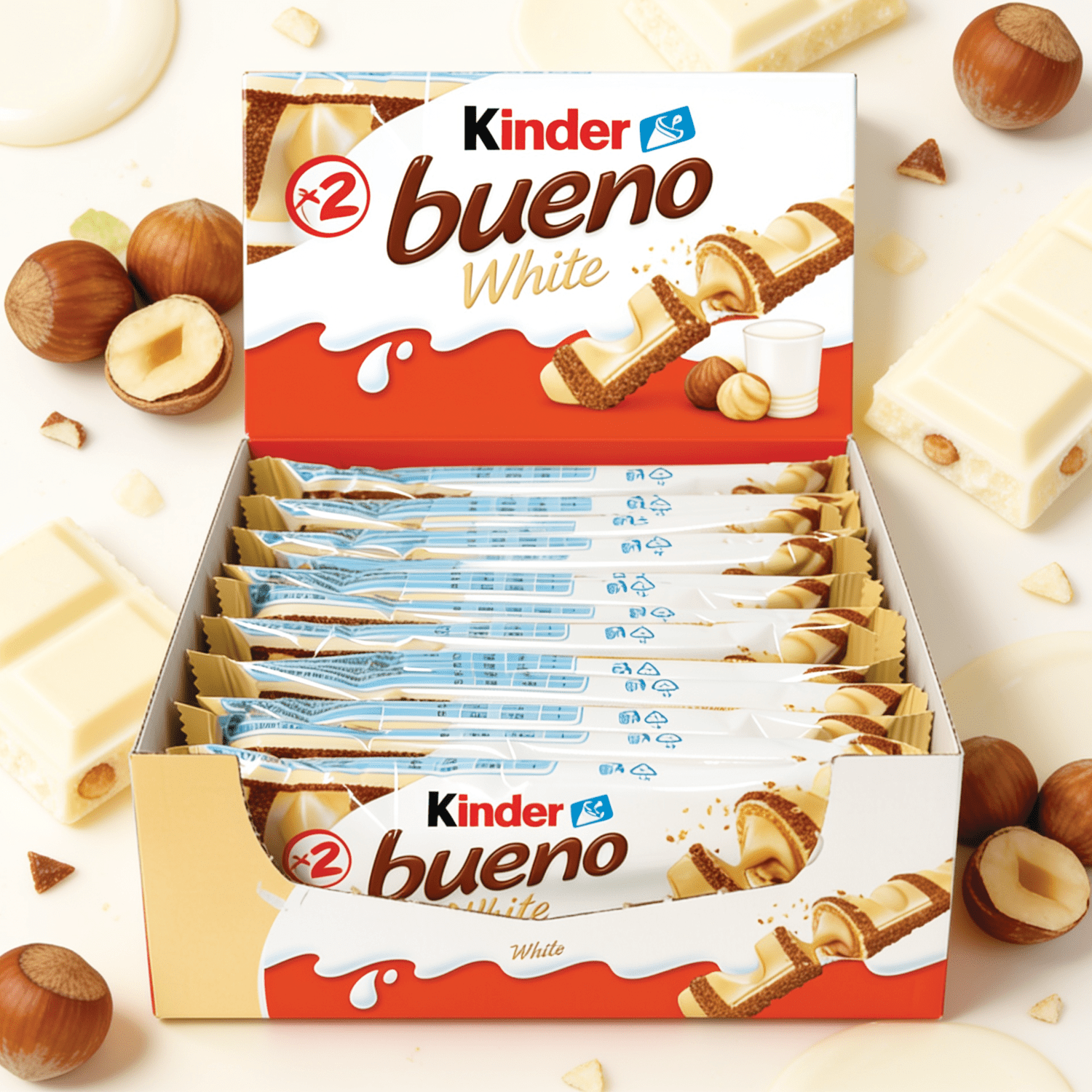 Image of 15-piece Counter Display Kids Bueno White – Crispy Wafer With Milk-hazelnut Cream And White Chocolate, 15 X 39g