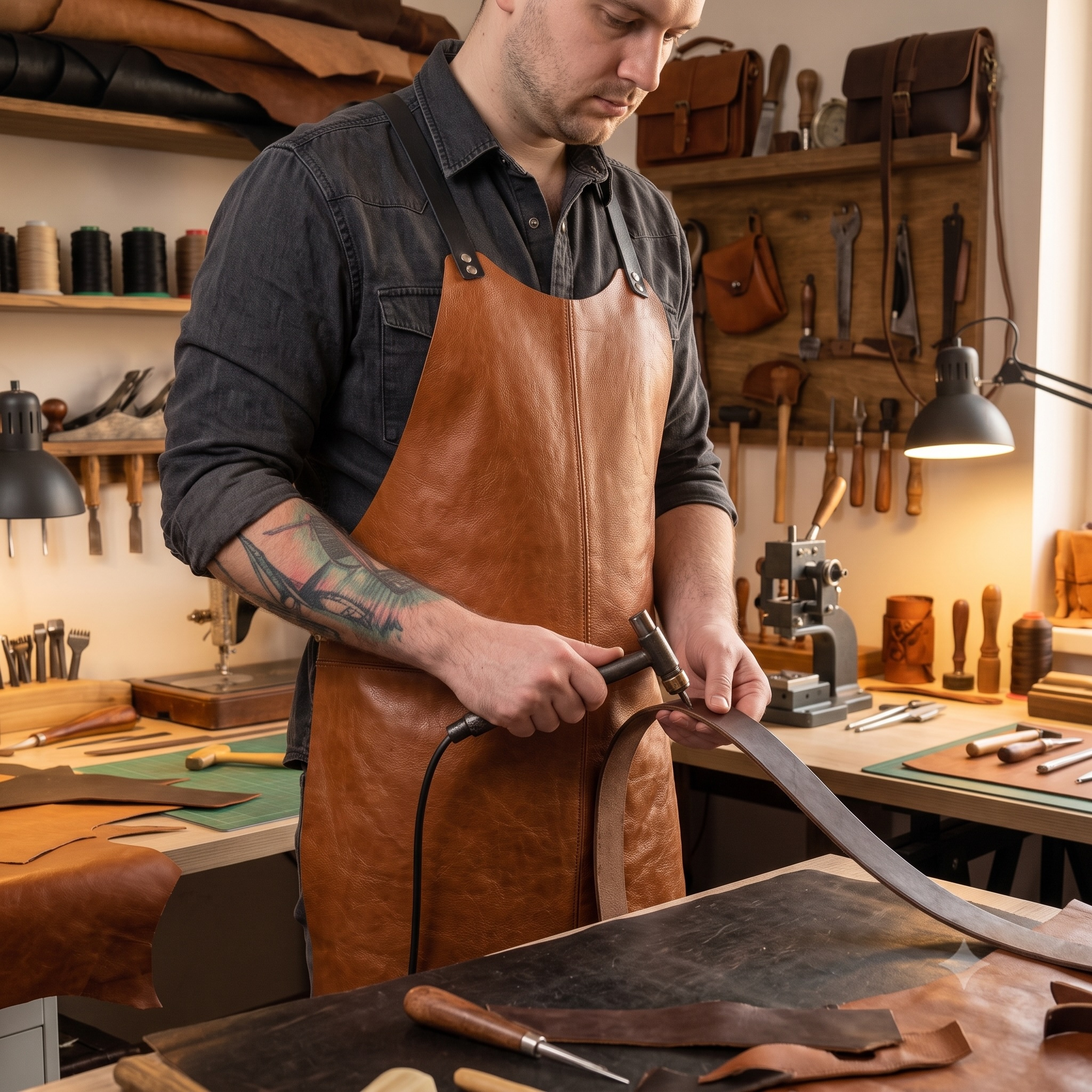 Handmade Leather Apron – Durable, Stylish, In Poland From Bovine Leather