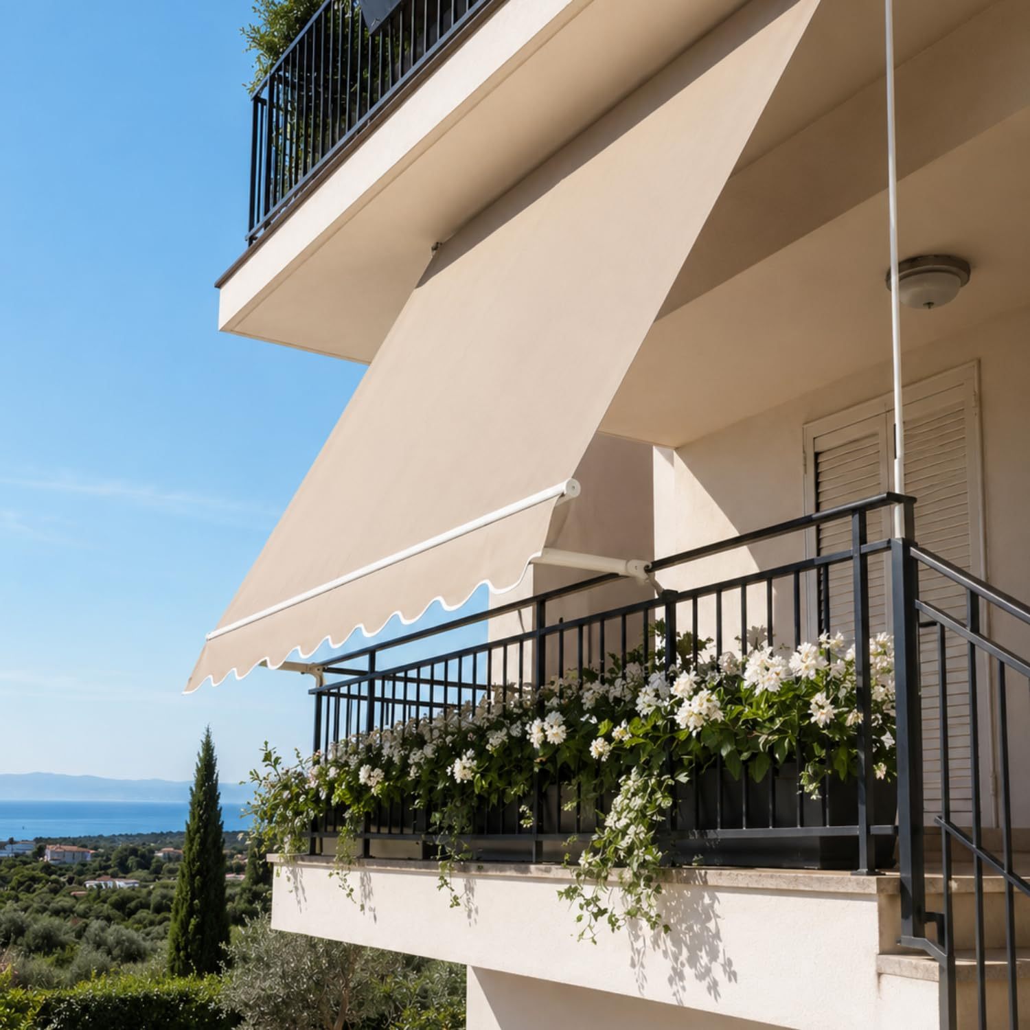 Sun Awning With Fall, Size 301x251 Cm, Without Case With Retractable Arm And , 280 G/m² Resistant Fabric, For Balcony And Terrace