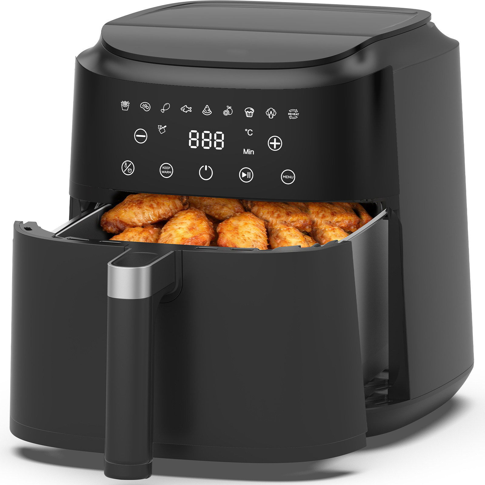 Image of 6l Air Fryer Xl Hot Air Fryer With Shake Reminder Function, Oil-free Fryer With Digital Led Touchscreen, Metal Inner Walls, 9-in-1, Recipe Book, 1650 W, 40-200℃ Dishwasher Safe