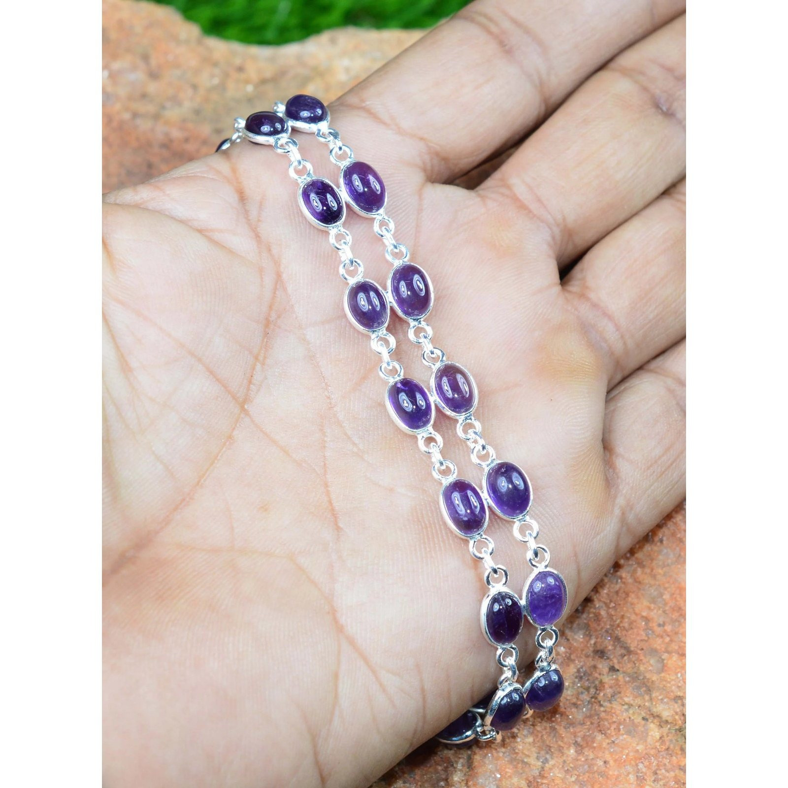 Women's Natural Baltic Amber 925 Sterling Silver Boho-Chic Link Bracelet