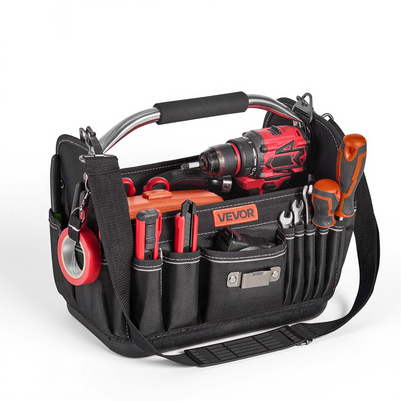 Vevor Tool Bag, 13 Inch, 33-pocket Open Tote, Portable Electrical Maintenance Toolbox Organizer Storage With Hard Plastic Base, Adjustable Shoulder Strap, For Professionals Diy & Use