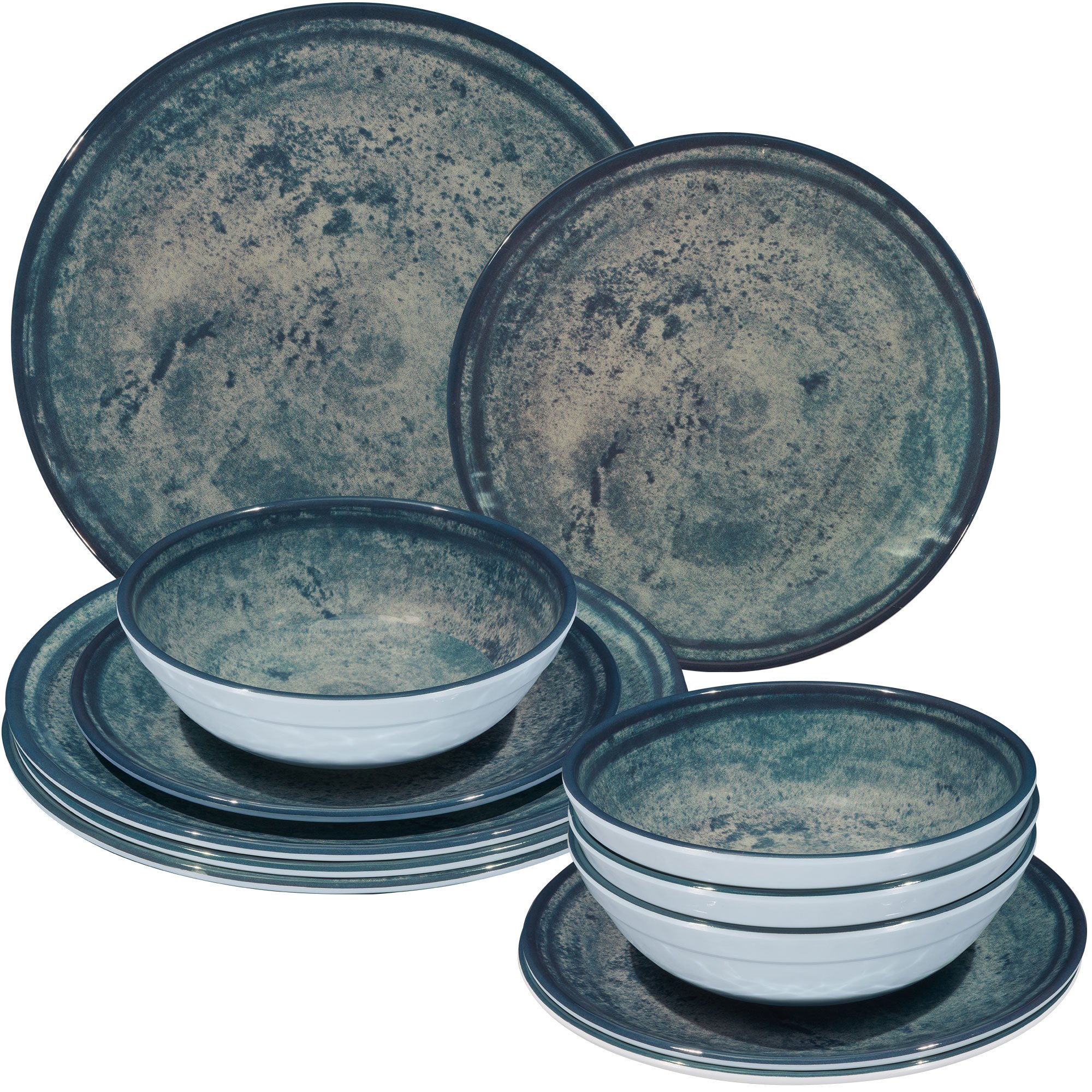 Image of Moon Granite Blue-gray Camping Tableware For - 12 Pieces - Dishwasher Safe Dinnerware, Camping Accessories, Camping, Festival, Picnic, Garden Party