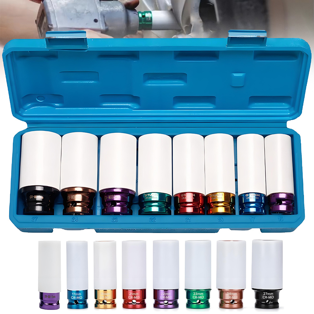 TEMU 8pcs 1/2" Nut Thin Wall Deep Impact Socket Set 15 Mm-27 Mm