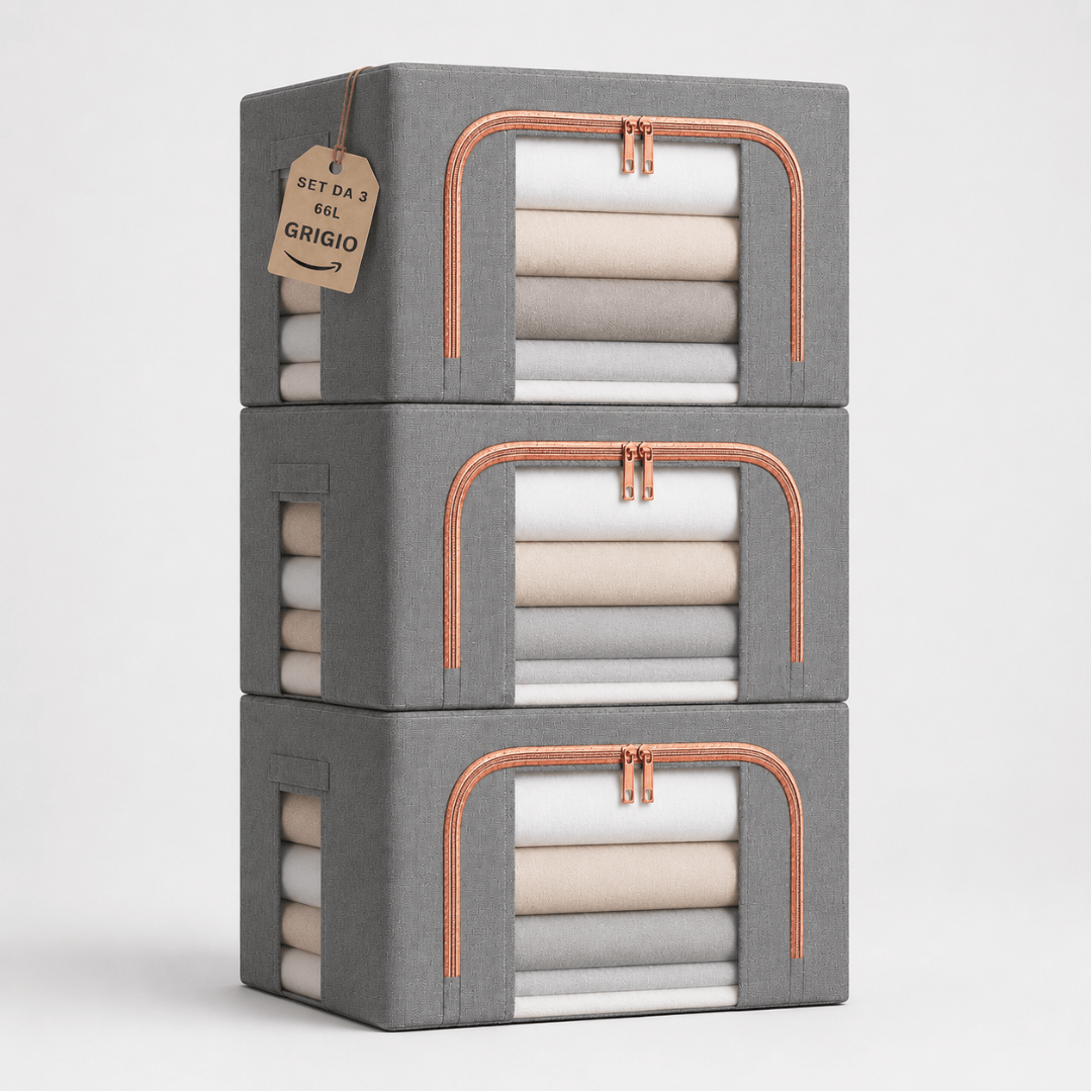TEMU 3 Scatole per Armadio Rigide con Cerniera da 66L, Set da 3 Contenitori per Armadio Salvaspazio, Organizer Armadio con Struttura in Metallo