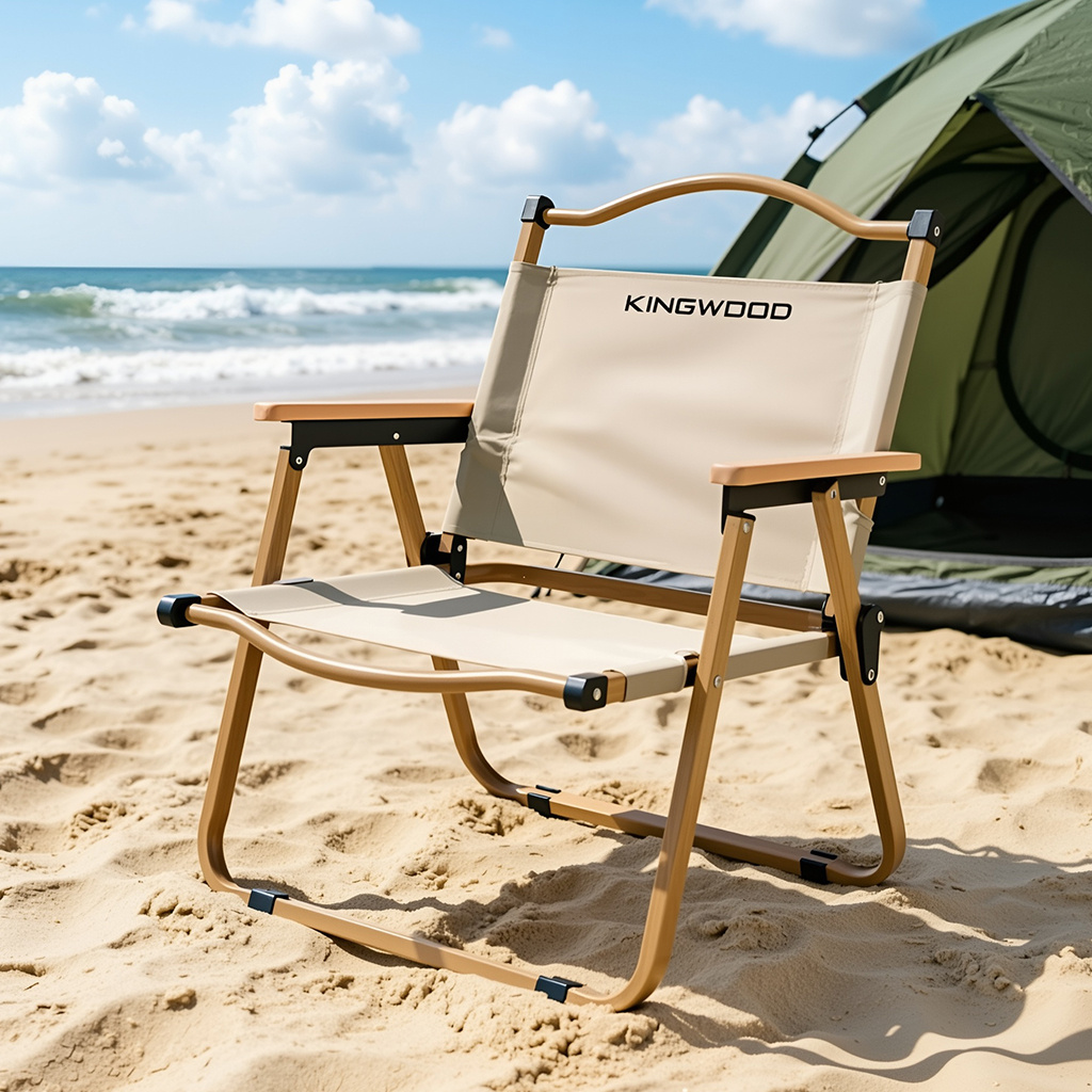 Portable Outdoor Folding Chair With Wooden Armrests - Heavy Duty Aluminum Frame, Compact Camping Chair For Picnic, Beach, Fishing & Backyard, 2 Color Options