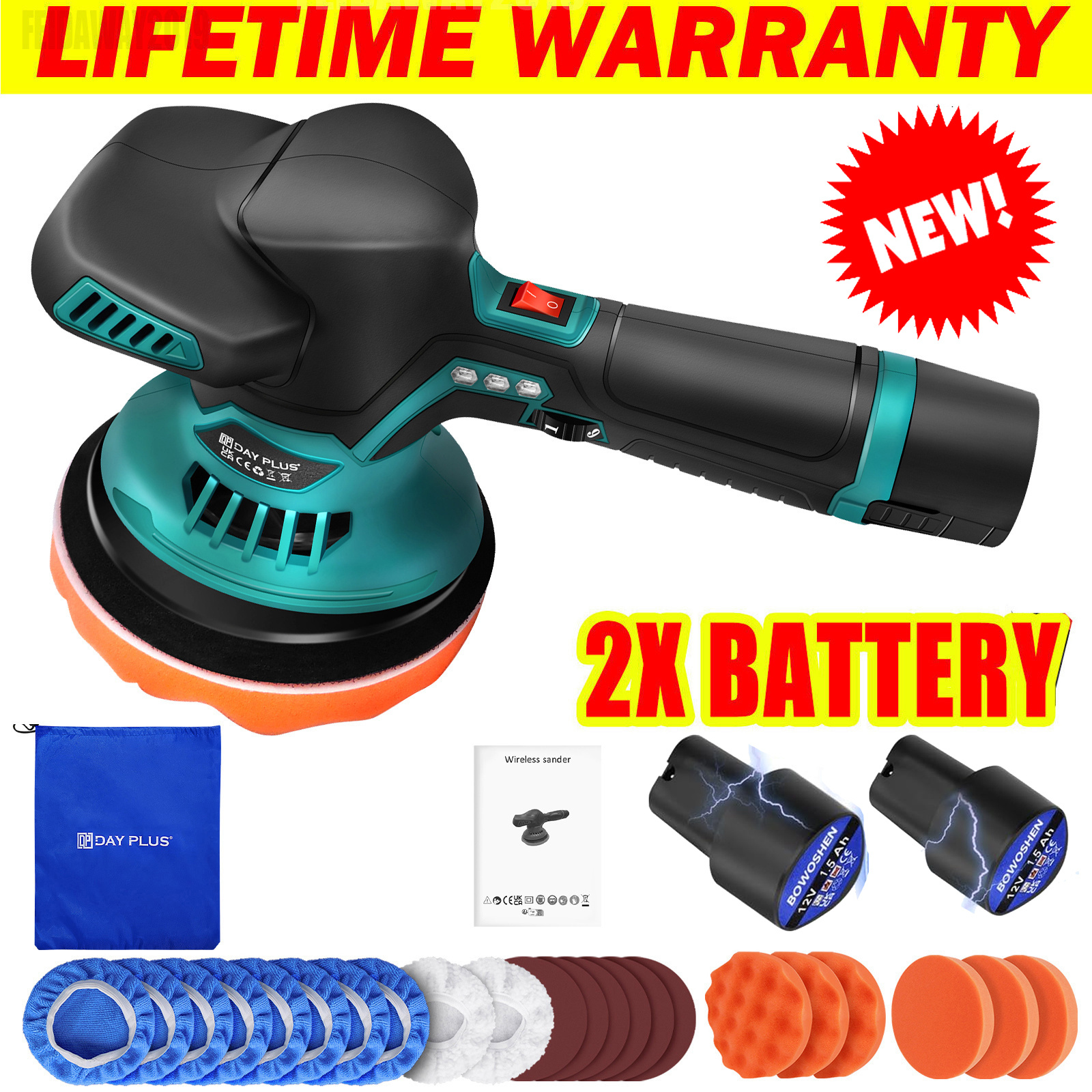 Image of Cordless Car Buffer Polisher Machine Kit With 2x Rechargeable Batteries, 8 Variable Speed Portable Polishing For Detailing/waxing Polishers Kit For Car Detailing/polishing/waxing