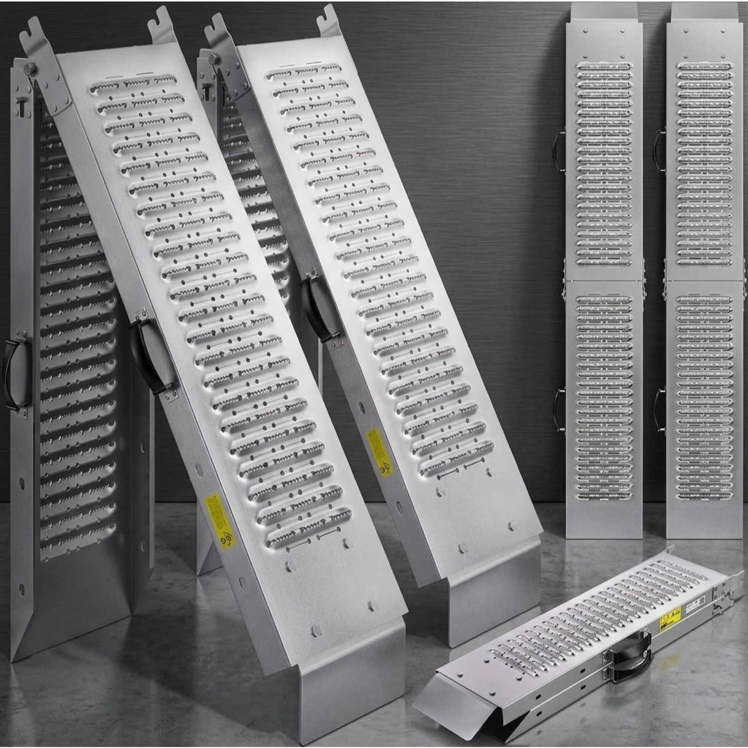 Image of 2x Folding Loading Ramp 400kg (each 200kg) Galvanized Steel Slip-resistant Surface Loading Rail Car Loading Rail