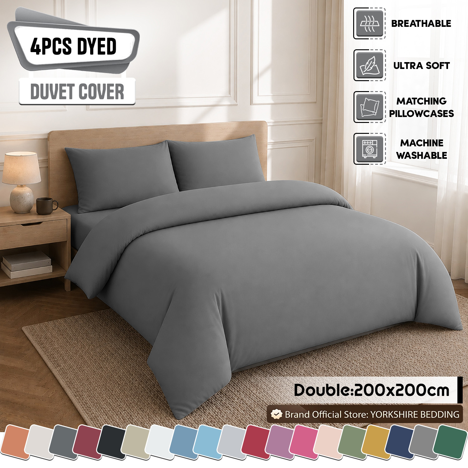 TEMU 4pcs Solid Color Duvet Cover Set – Complete Bedding With Fitted Sheet & Pillowcases, Soft & Breathable Microfiber Bedding, Comfortable