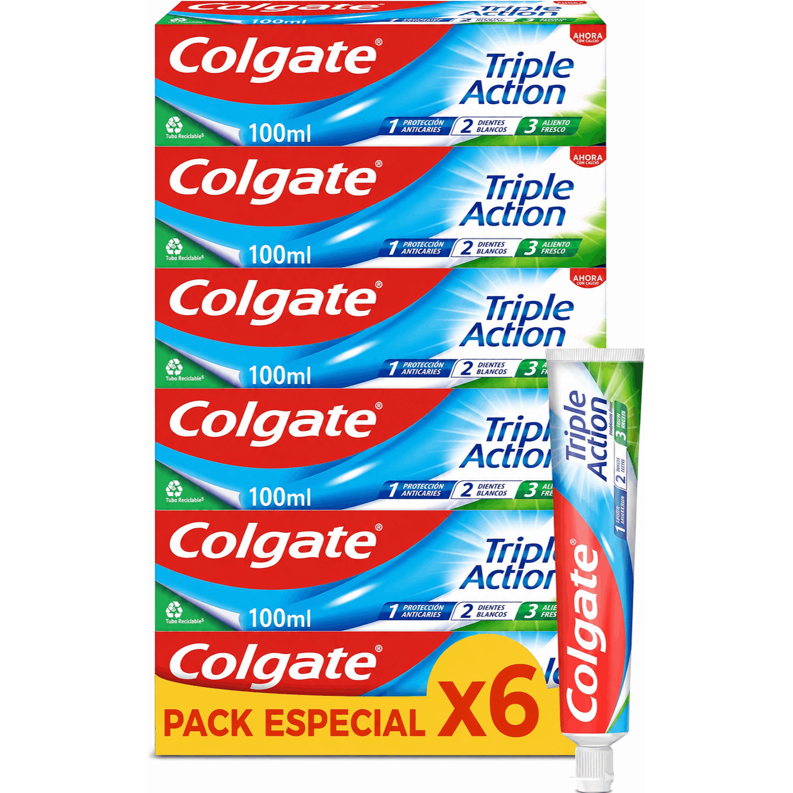 TEMU Colgate Triple Acción, Pasta de Dientes con Flúor, Protección Anticaries, Dientes más Blancos, Aliento Fresco, Pack 6 Uds x 100ml