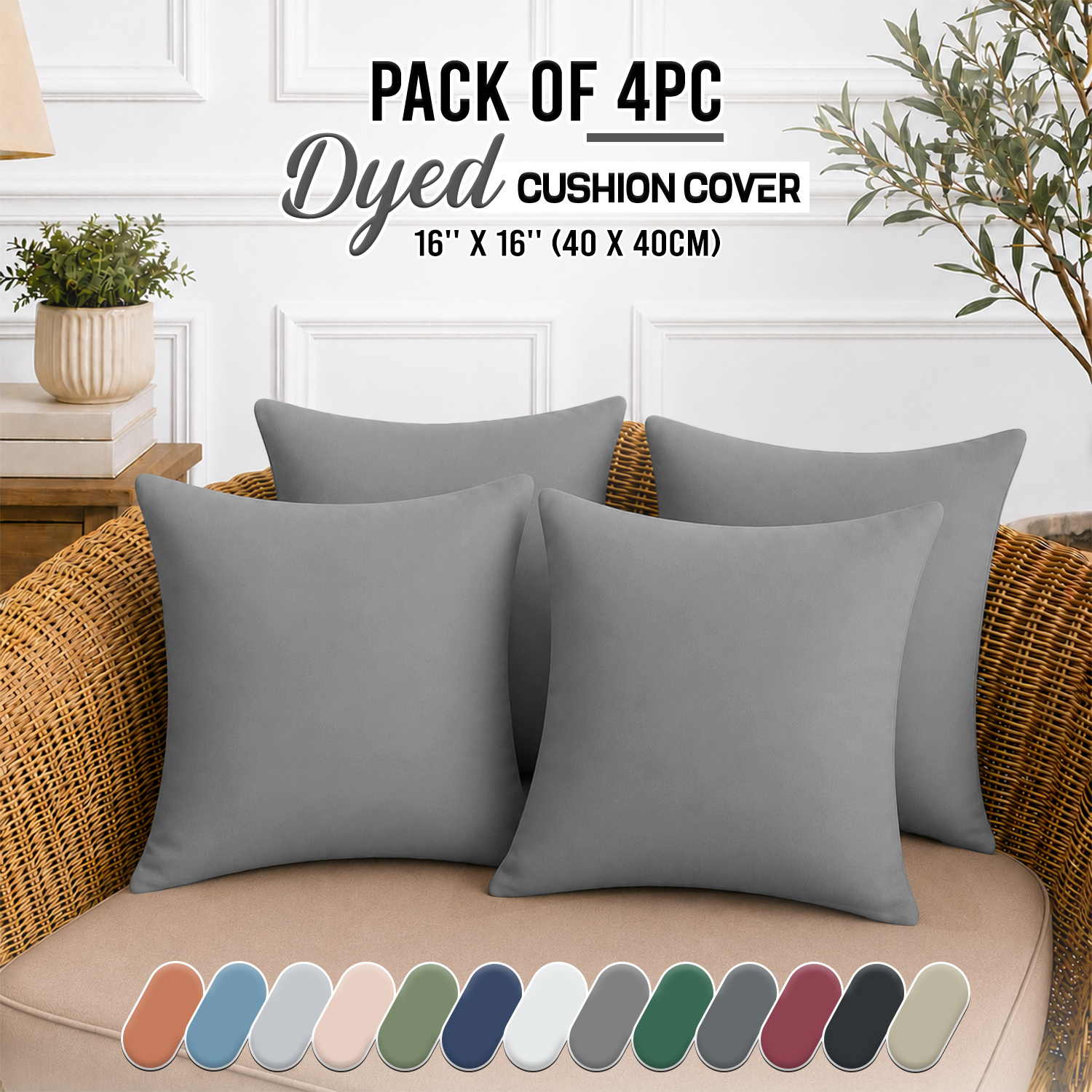 TEMU 2/4pcs Dyed Cushion Cover - 100% Microfiber Cushions With Zipper Closure, 40 X 40 Size, Durable & Washable, Everyday Use, Suitable For Living