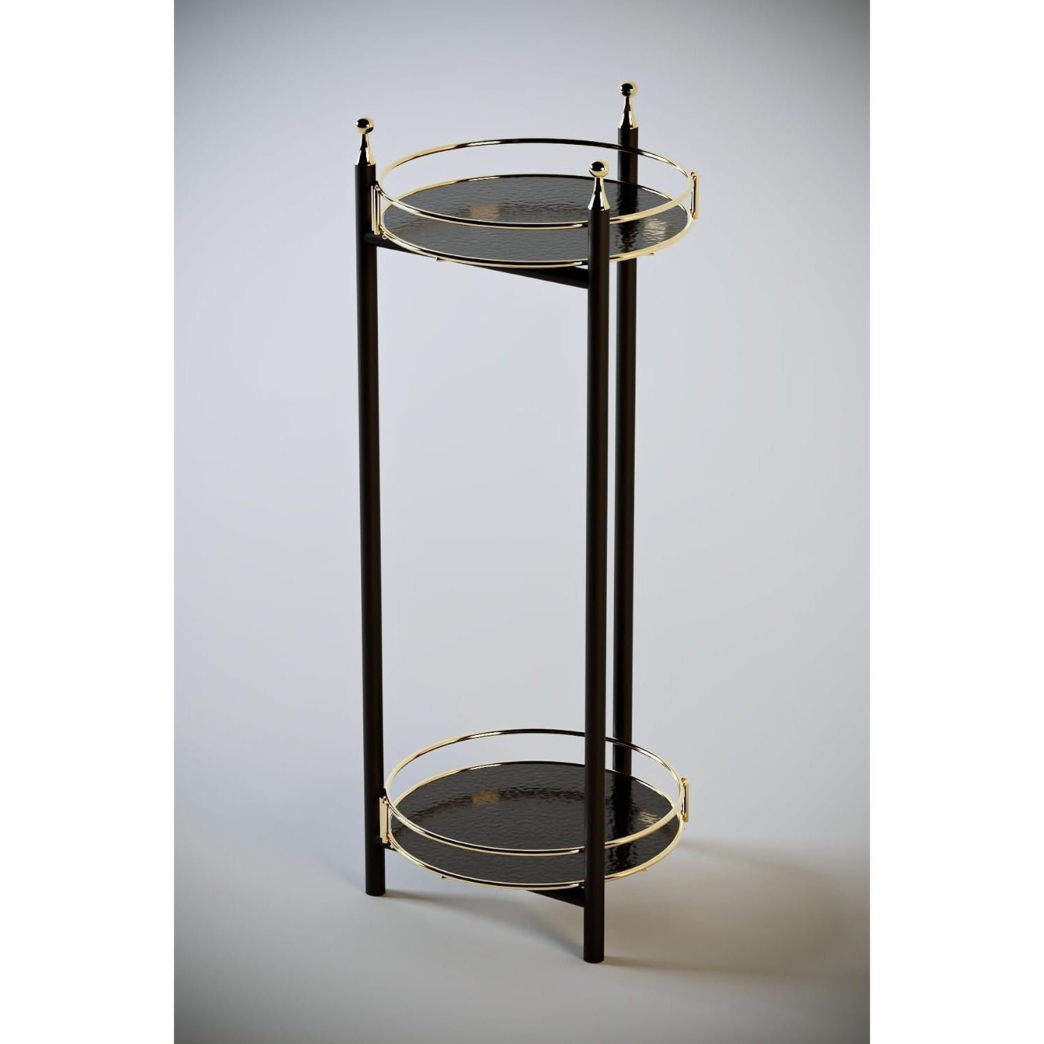 Elegant Multi-functional Decorative Serving Stand/side Table, Decorative Plant Stand For Indoor Use, 2-tiered, Stylish Cosmetic Stand, Metal Frame, Black And Golden