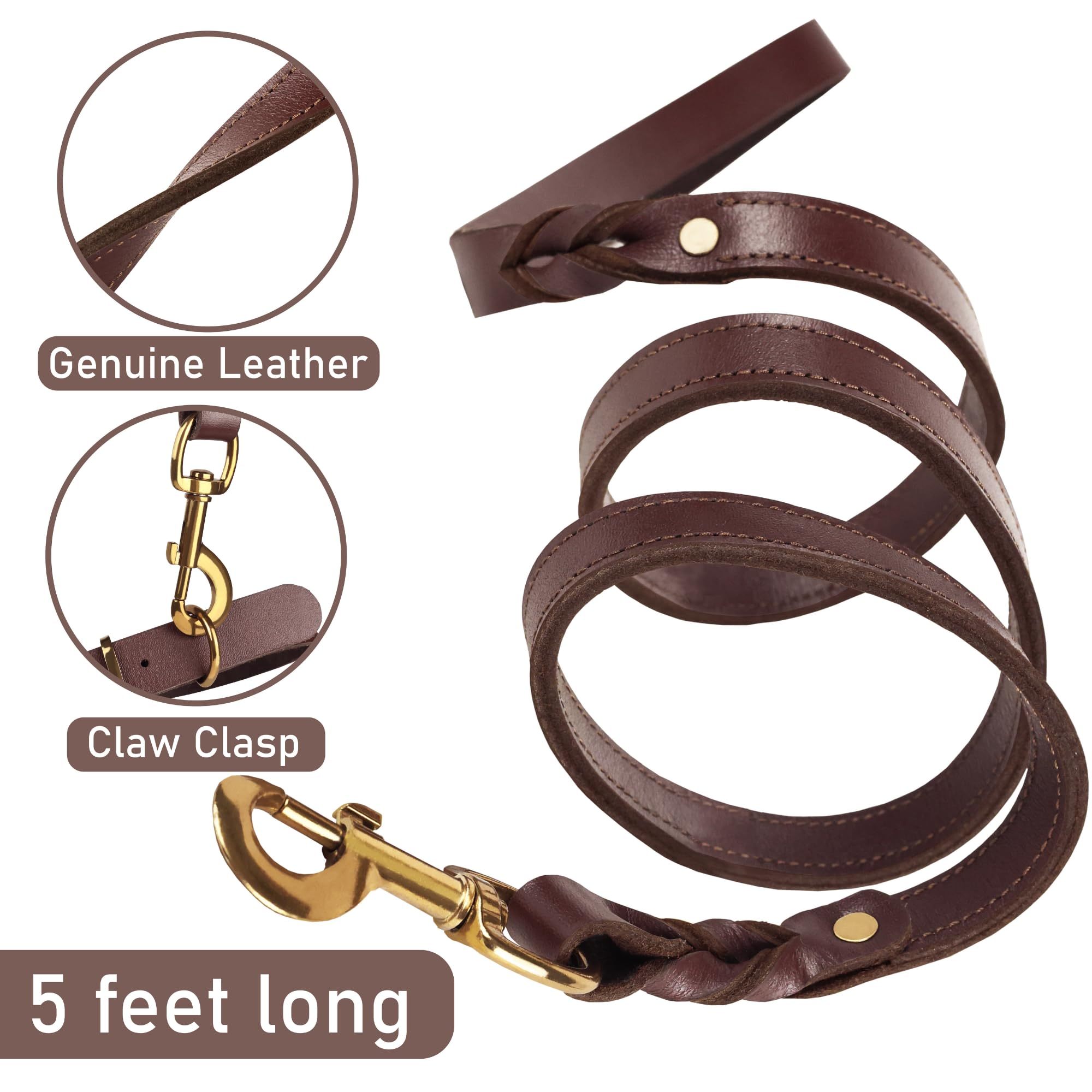 Premium Leather Dog Leash and Collar Set, Soft Design
