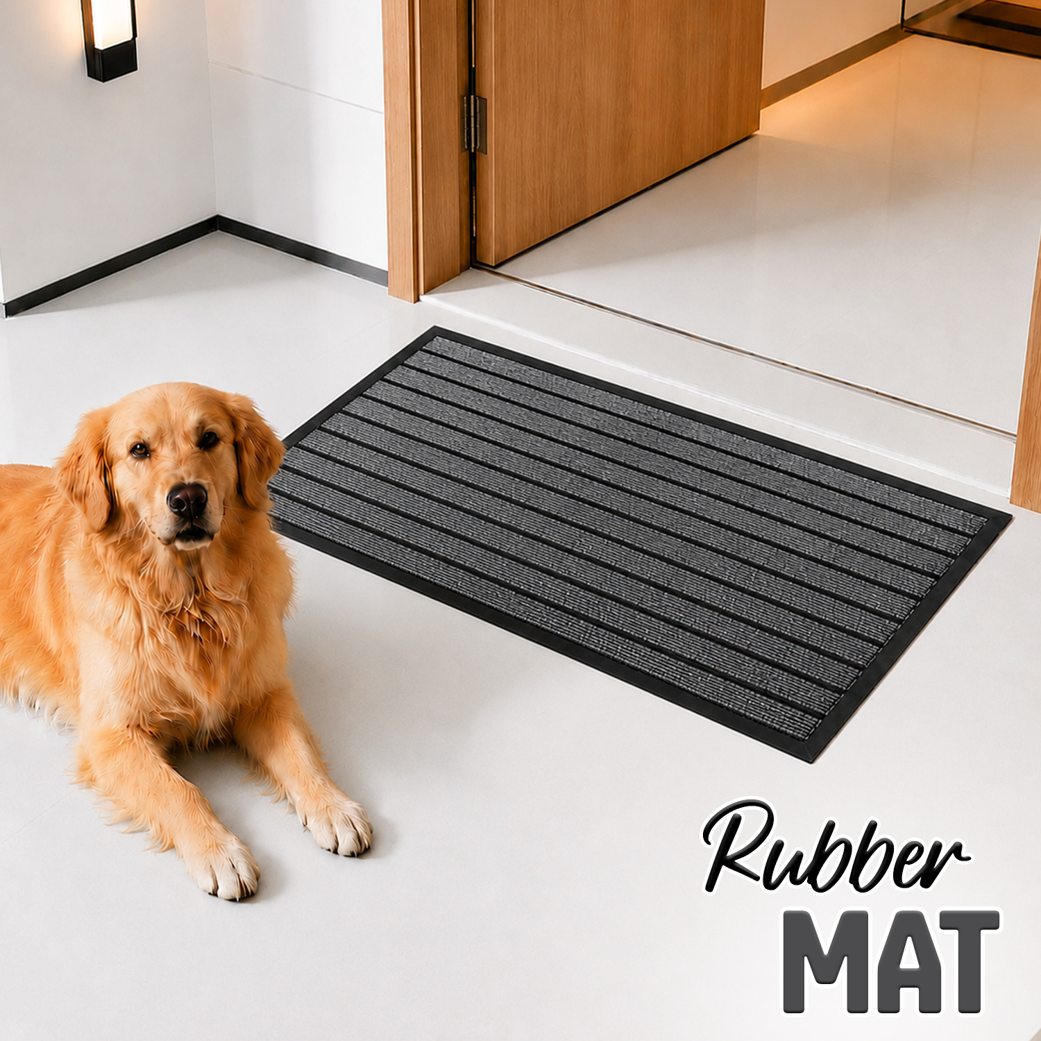 TEMU 1pc Door Mat – Low-profile, Striped Pattern Floor Mat With Non-slip Rubber Backing Designed For Safety, Washable & Absorbent Mat, Dog Door Mat,