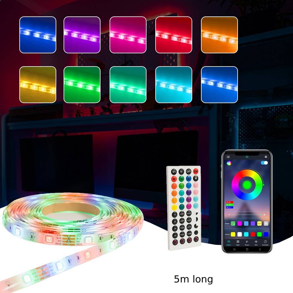 Pack of 2 Smart LED Strip Multi-Coloured Lights with App & Remote Control