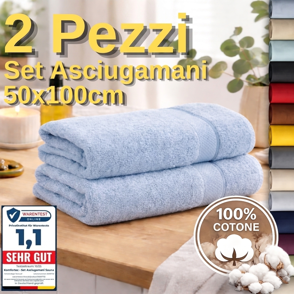 TEMU Set asciugamani da doccia 50x100 cm, 100% cotone �� Asciugamani in spugna morbidi, assorbenti, resistenti e delicati , 600 g/m簡