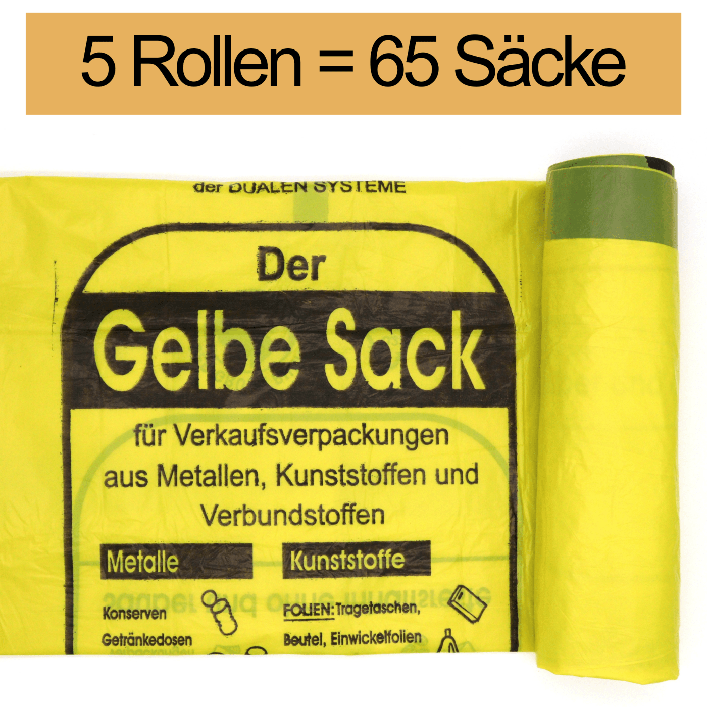 Image of 5 Rolls Of 90l Yellow Bags – 13 Bags Per Roll | Yellow Bags Bins | Waste Bags | 90l Recycling Trash Bags | 15µ | Trash Bags – Yellow Waste Bags