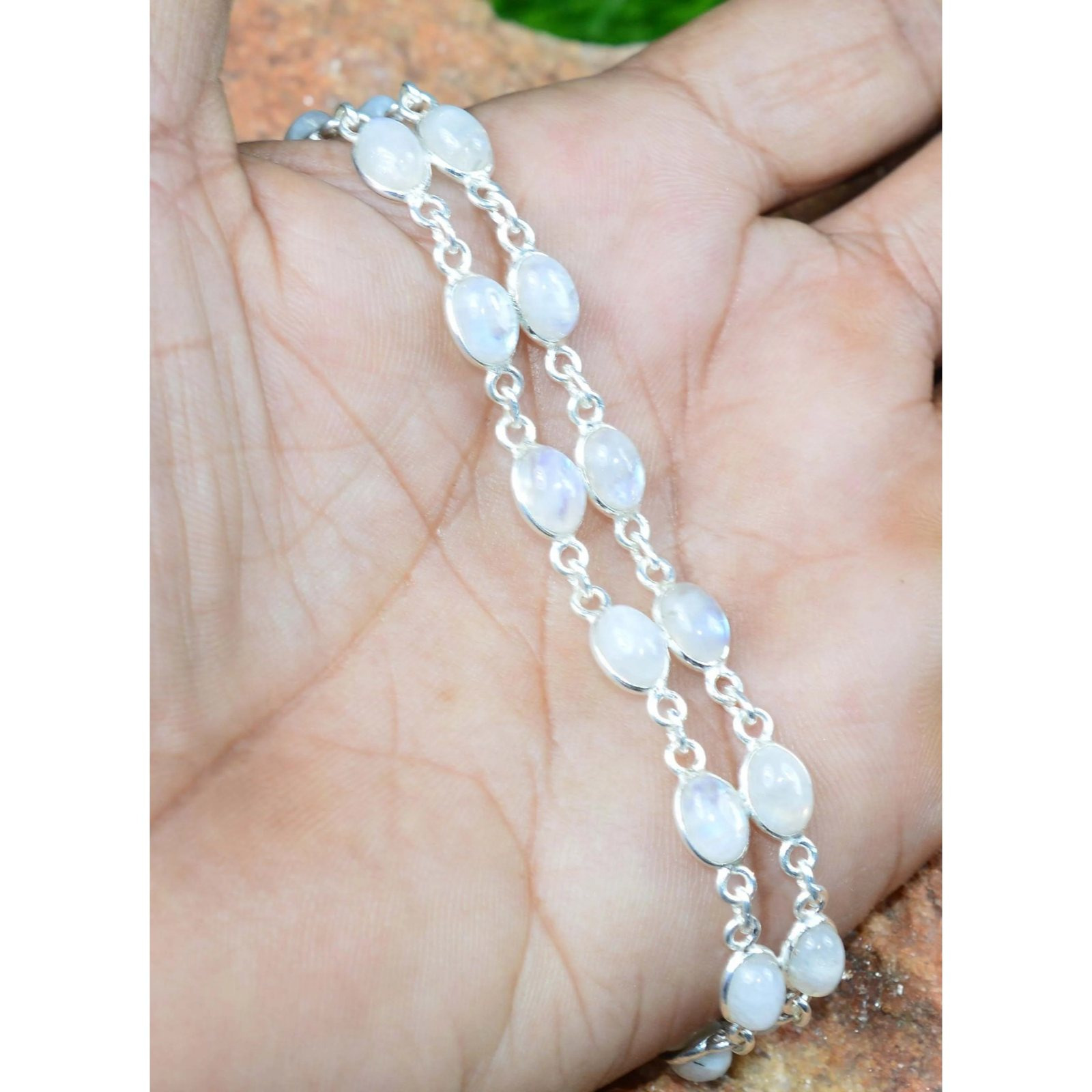 Women's Natural Baltic Amber 925 Sterling Silver Boho-Chic Link Bracelet