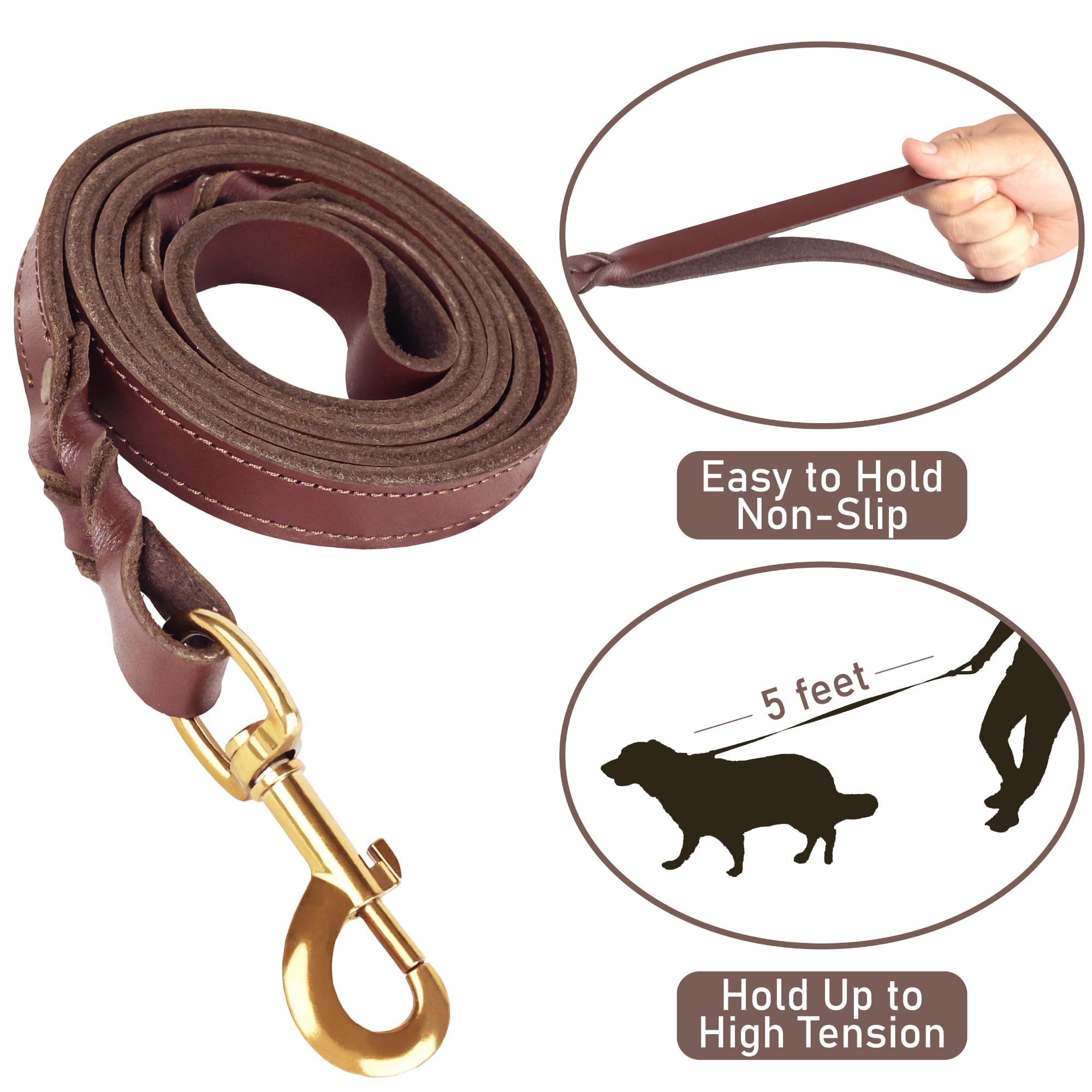 Premium Leather Dog Leash and Collar Set, Soft Design