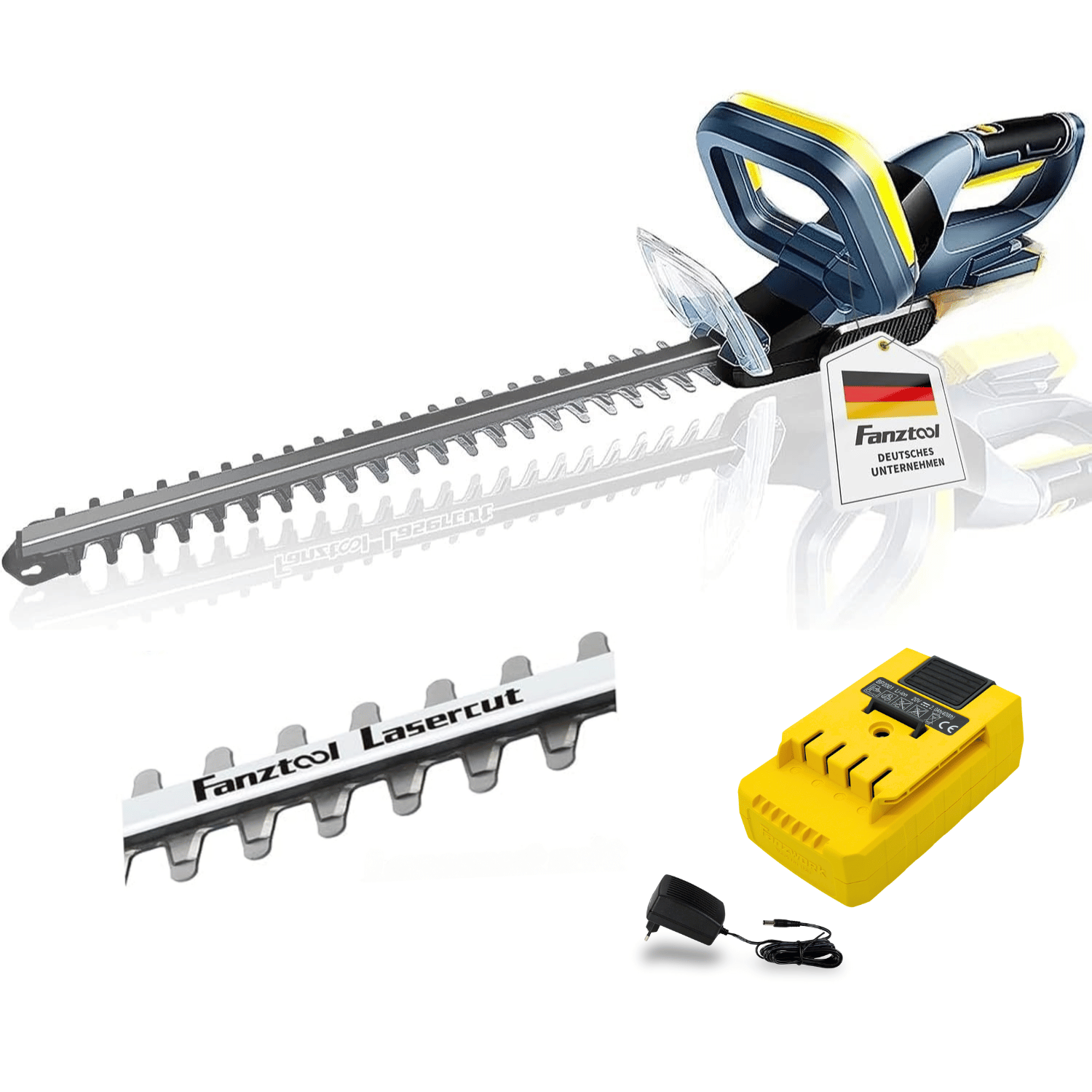Fanztool Cordless Hedge Trimmer (20v, 2ah Battery, 510mm Cutting Length, 16mm Tooth , 2.4kg, 10mm Cutting Capacity, Includes Battery And Charger)