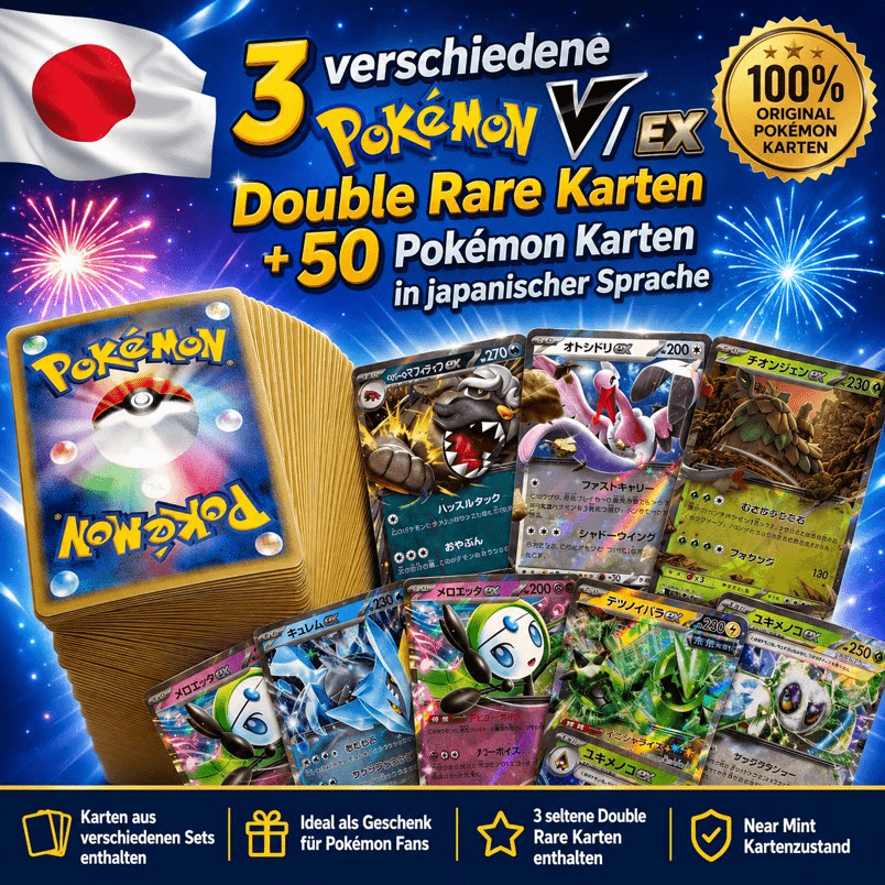 Image of 3 Different V / Ex Double Rare Cards + 50 Assorted Common, Uncommon, And Trainer Cards In Japanese Language