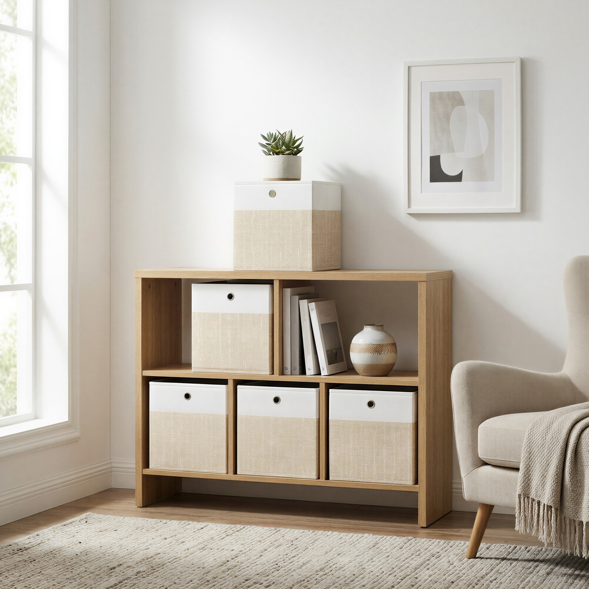 TEMU de Almacenamiento, Set de 6, Cajas Organizadoras de PP, Sin Olores, Plegable, de Tela para Estantería Tipo , 26 x 26 x 28 cm, y Beige Arena