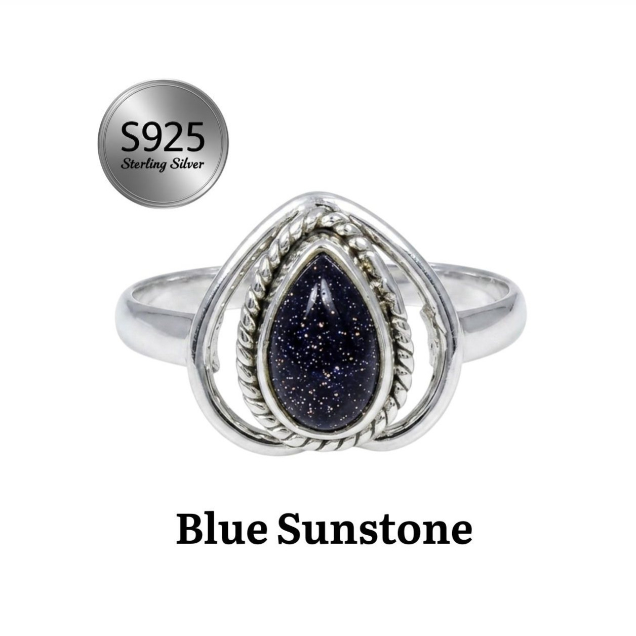 Women's 925 Sterling Silver Teardrop Natural Gemstone Ring