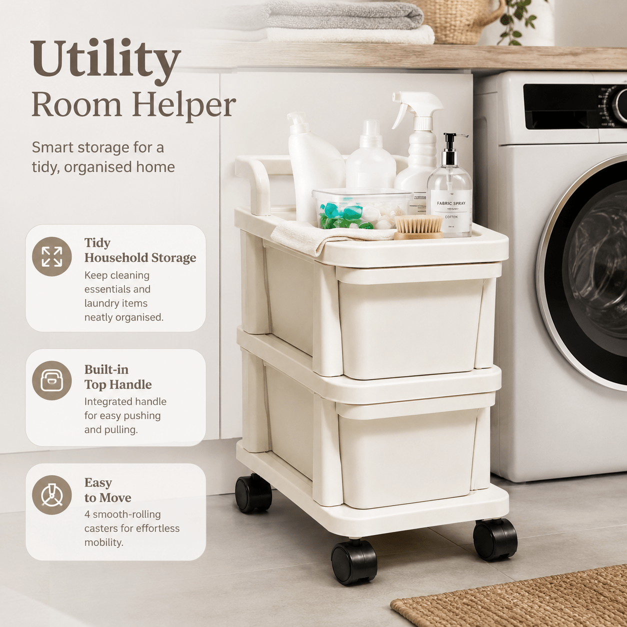 2-Tier Plastic Storage Drawer Trolley with Wheels