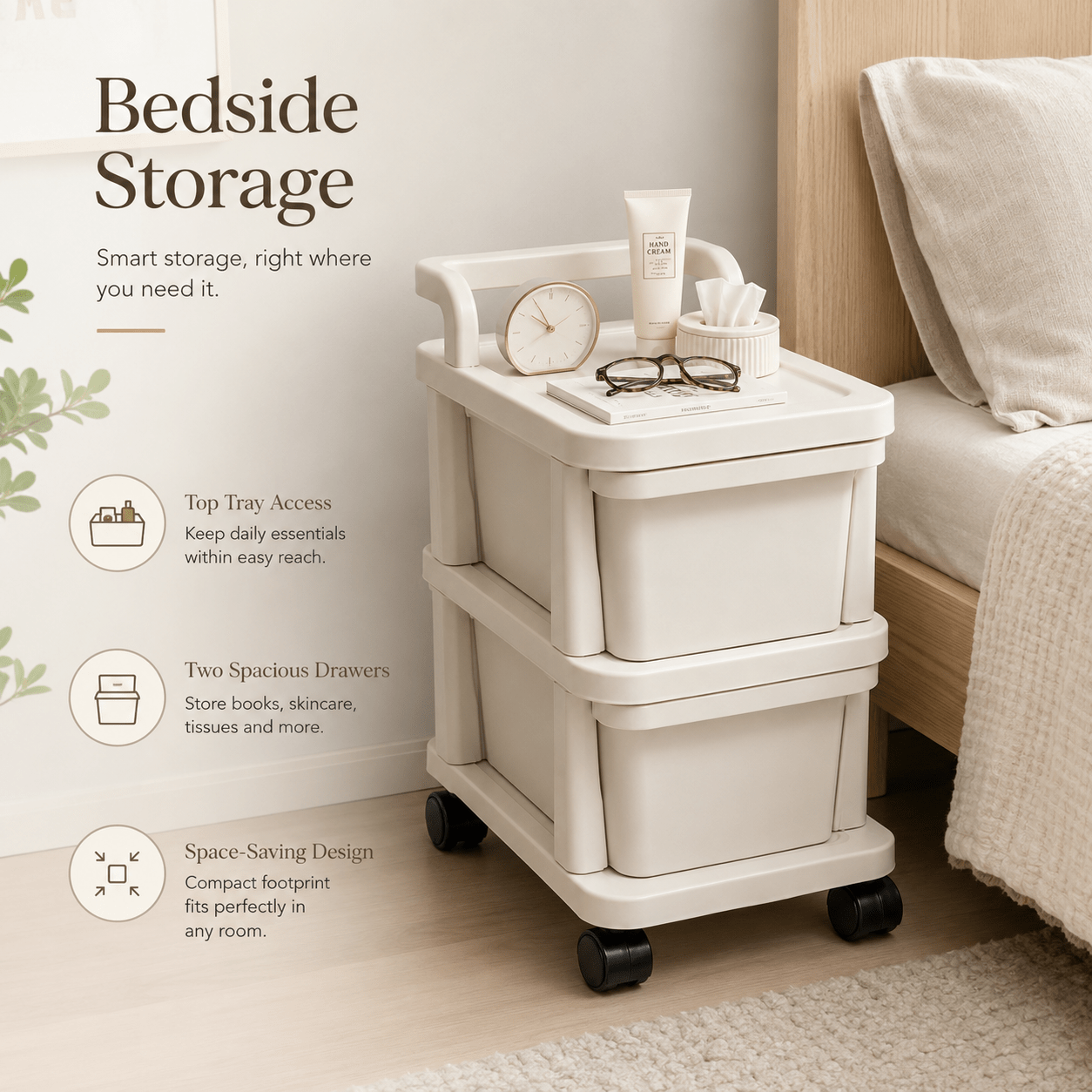 2-Tier Plastic Storage Drawer Trolley with Wheels
