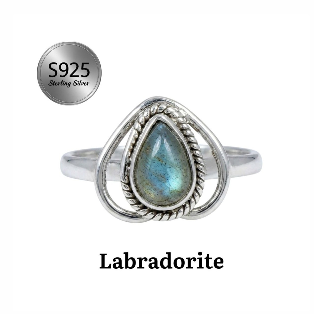 Women's 925 Sterling Silver Teardrop Natural Gemstone Ring