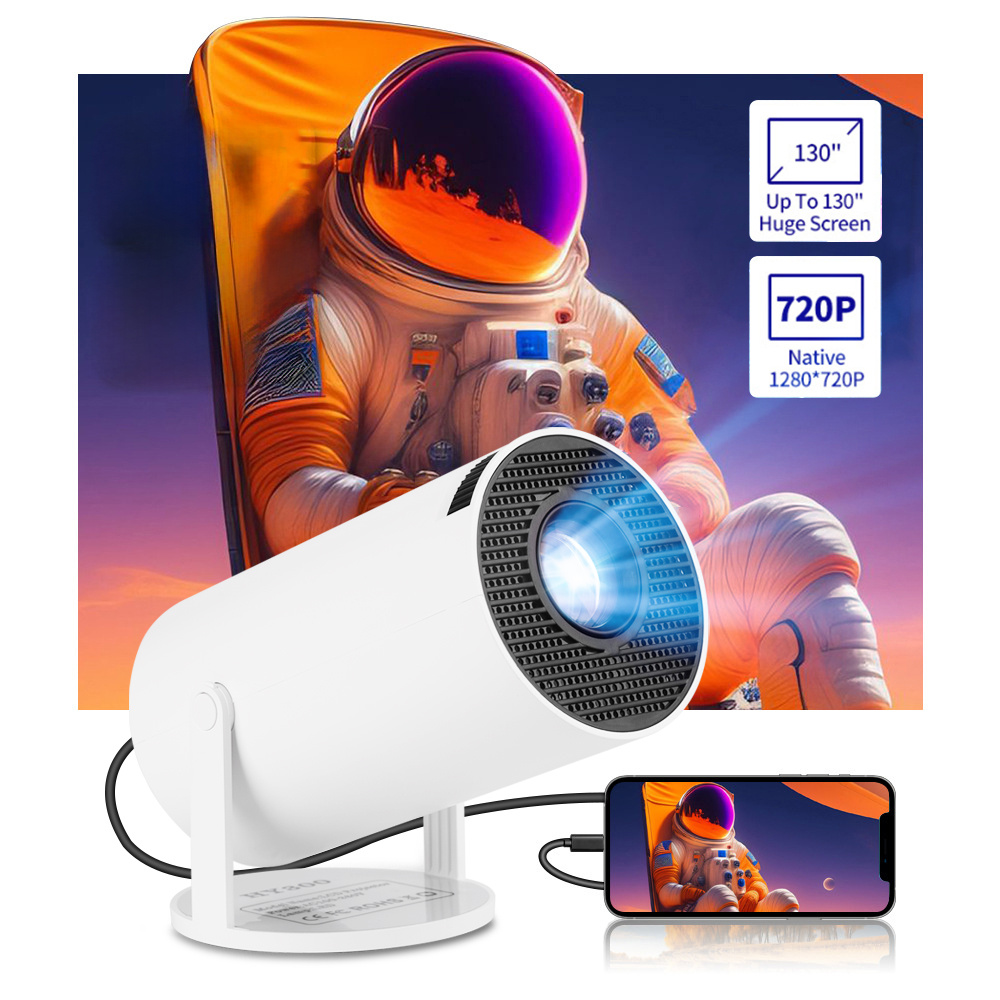 TEMU Mini projecteur de cinéma portable fil, avec 720P , prend en charge la vidéo 1080P, projecteur de film rotatif à 180°, compatible
