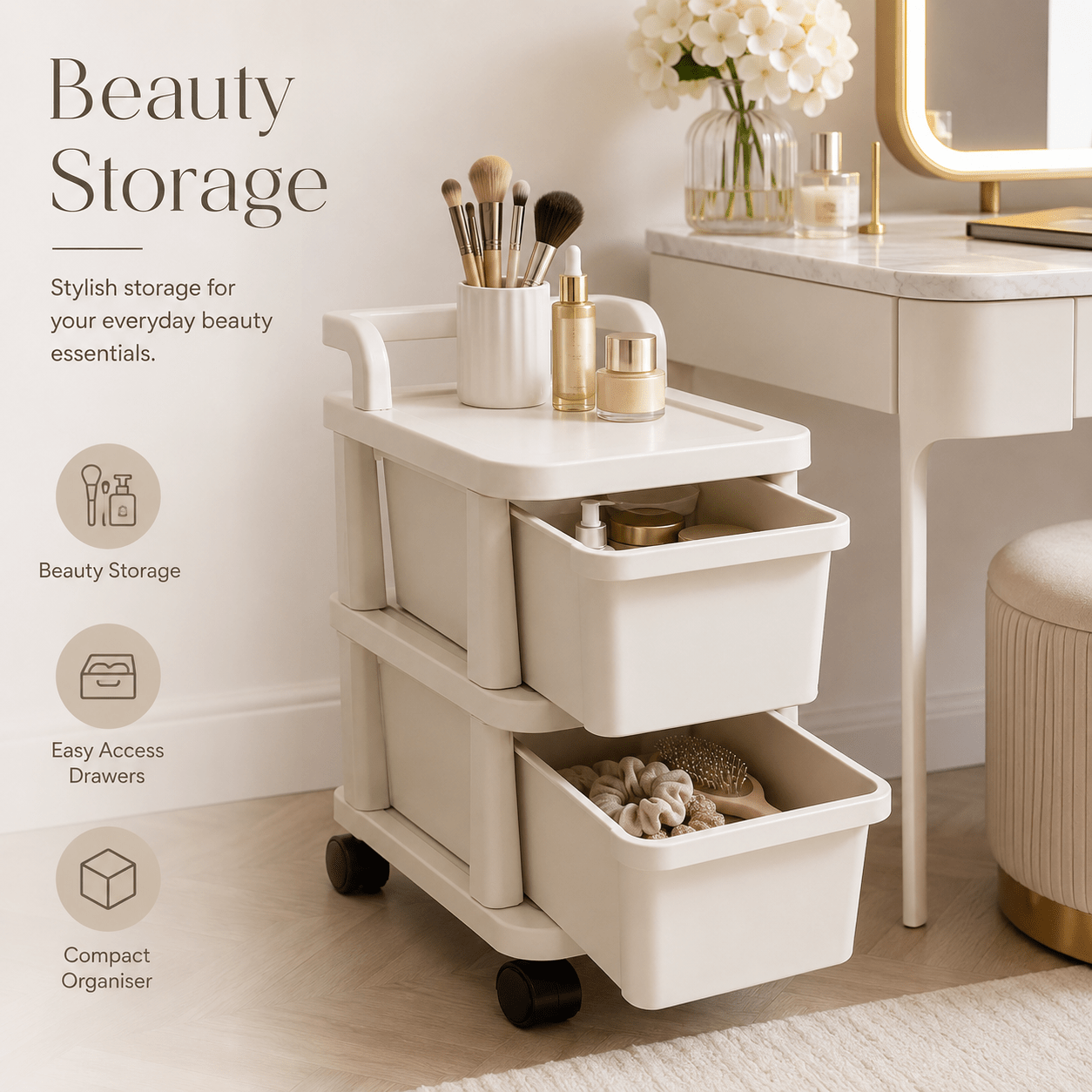 2-Tier Plastic Storage Drawer Trolley with Wheels