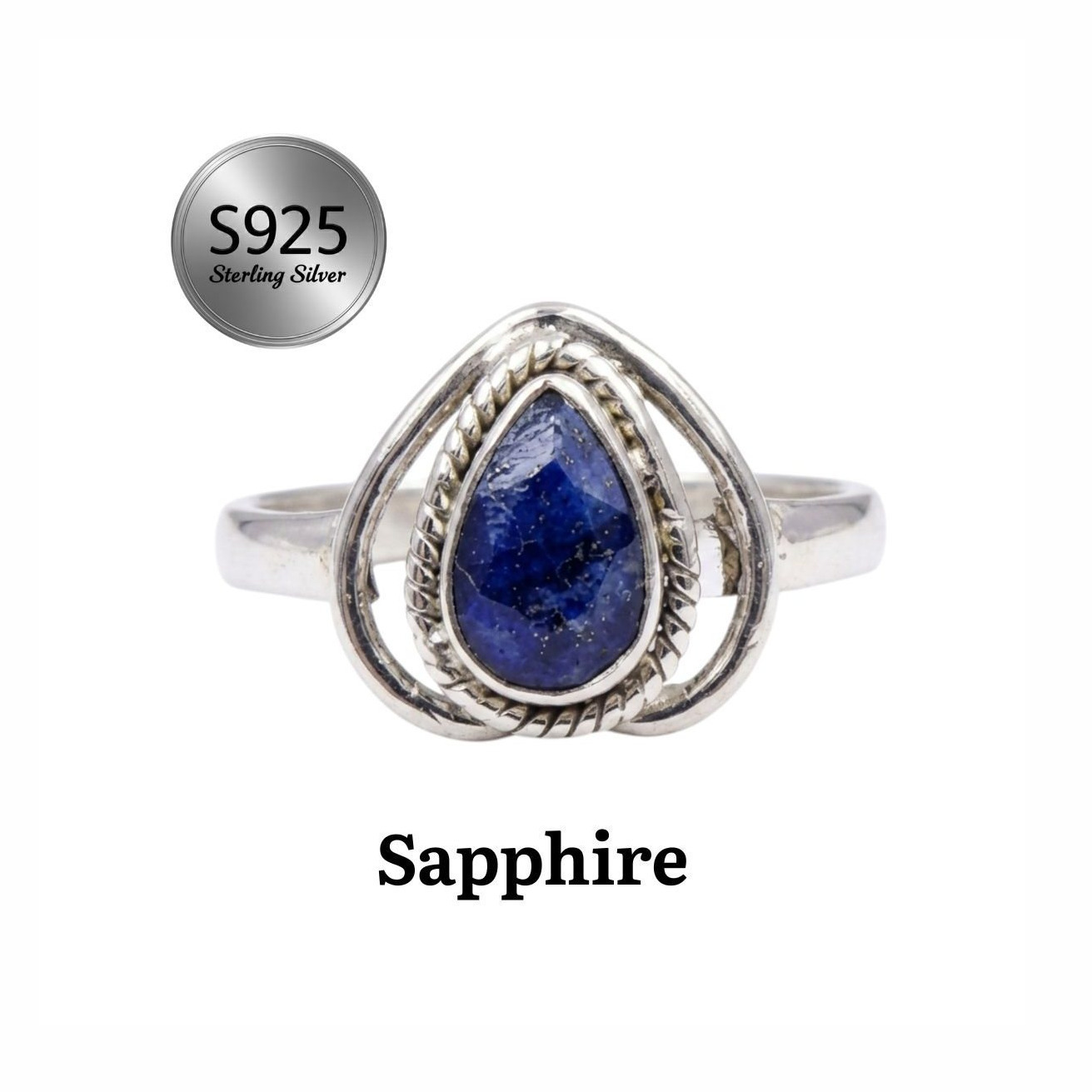 Women's 925 Sterling Silver Teardrop Natural Gemstone Ring