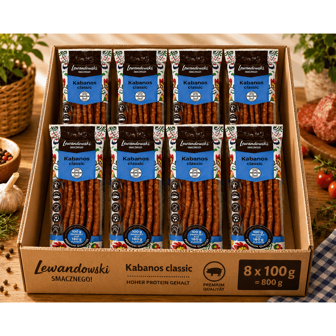 Classic Smoked Pork Kabanos Sausages Lewandowski 100 G