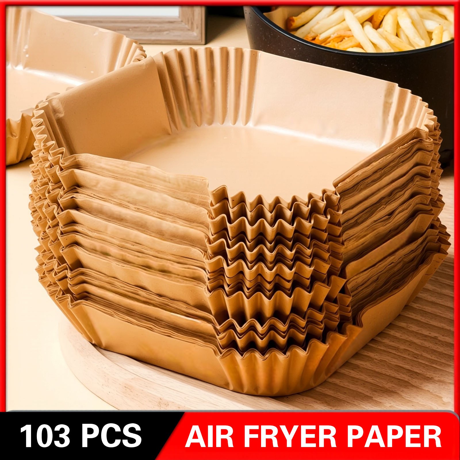 TEMU 53/103/203 Pcs Air Fryer Liners - Square, Tray Not Included, Oil-proof Kitchen Accessories For Deep Frying, Baking & Cooking, Easy To Clean,