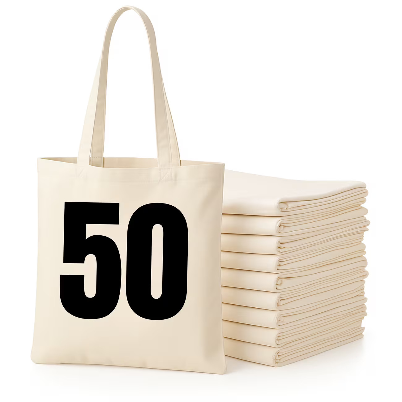 Image of 50 Pack Cotton Tote Bags Bulk – Plain Natural Shopping Bags, 100% Cotton, 38x42cm, Thick 145 Gsm, Reusable Grocery Bags With Long Handles For Shopping