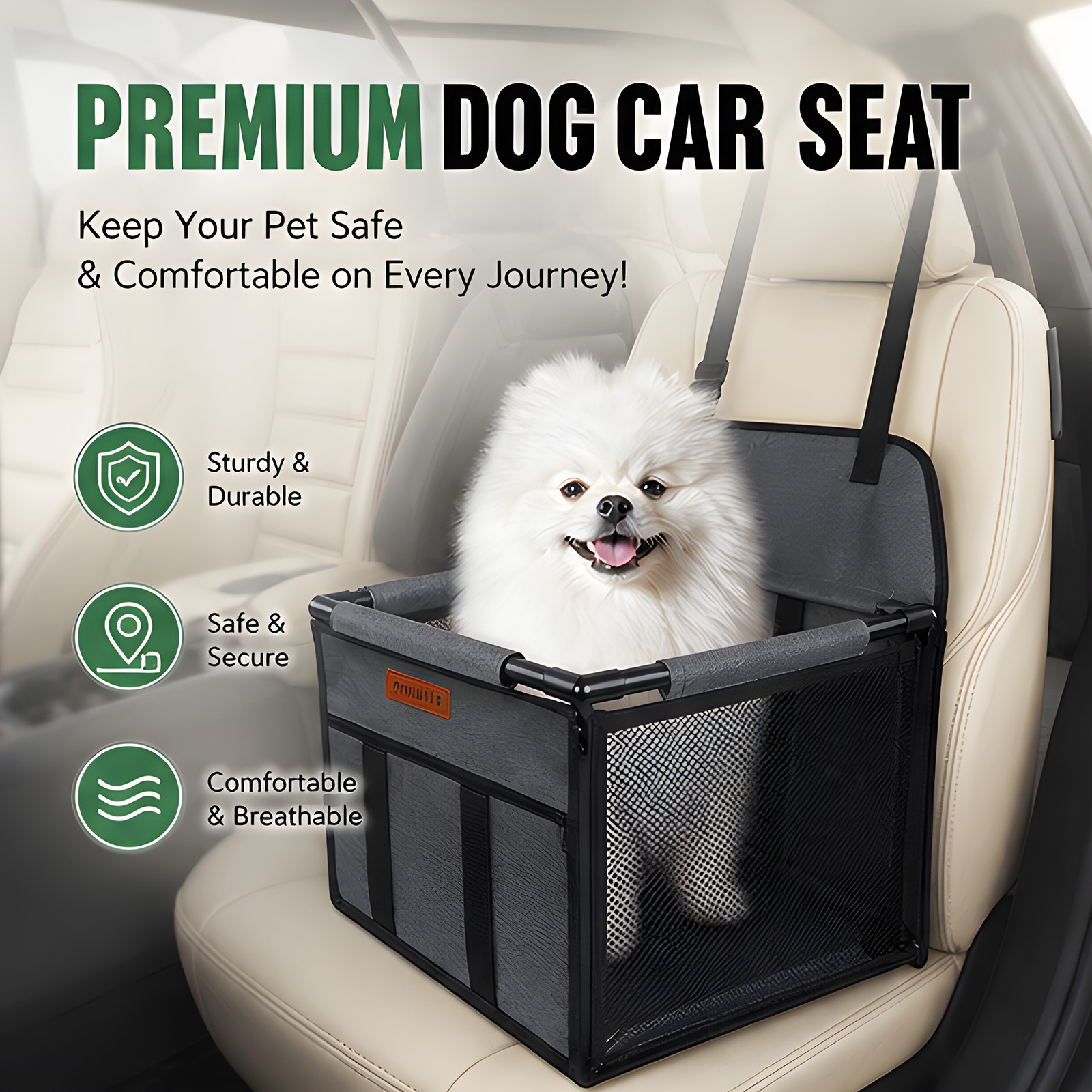 Dog Seat Puppy Portable Pet Booster Car Seat With Clip-on Safety Leash And Pvc Frame, Anti-collapse, Perfect For Small Pets