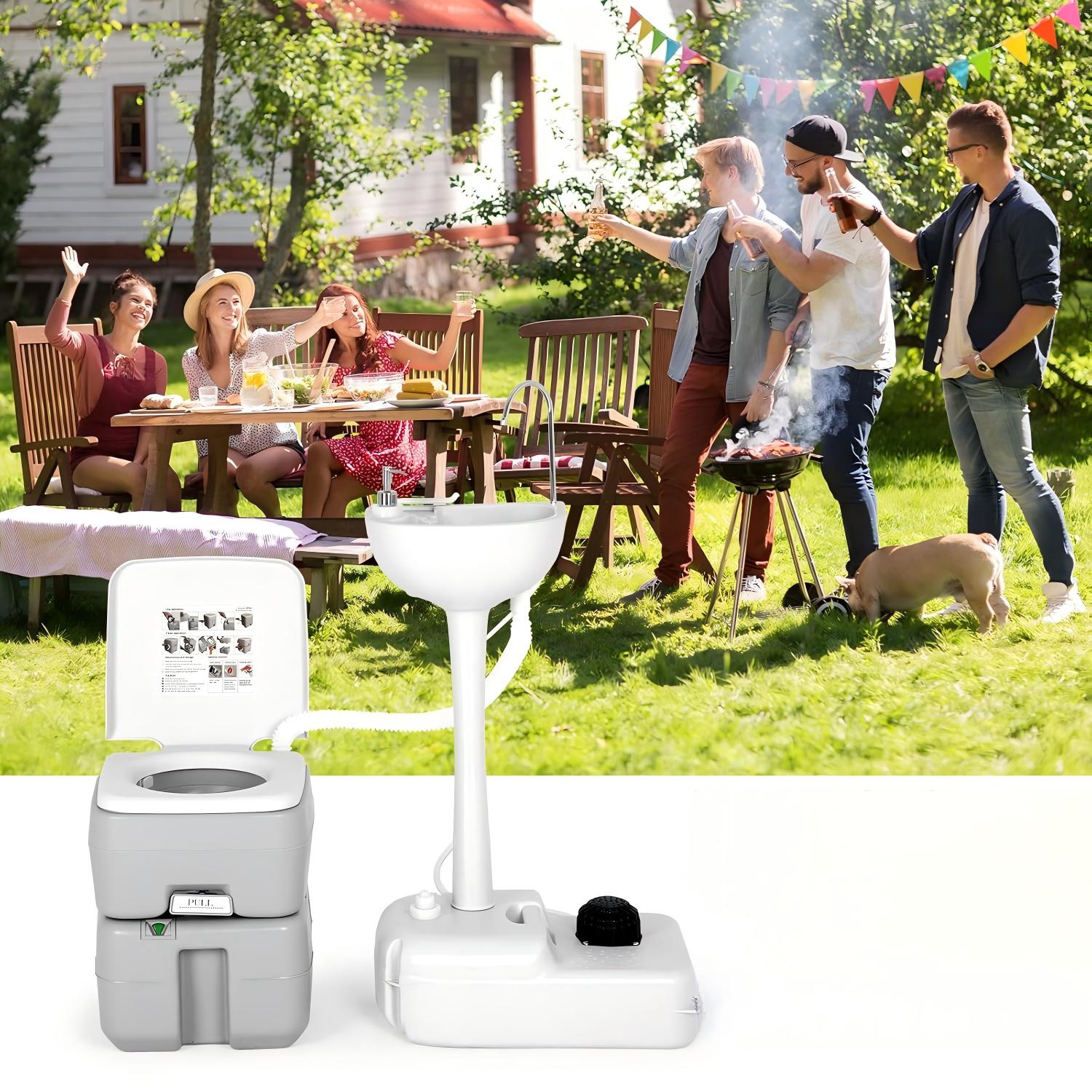 Image of 5.3 Gallon Standard Portable Travel Toilet Outdoor Camping Potty Seat W/ Piston Pump Flush