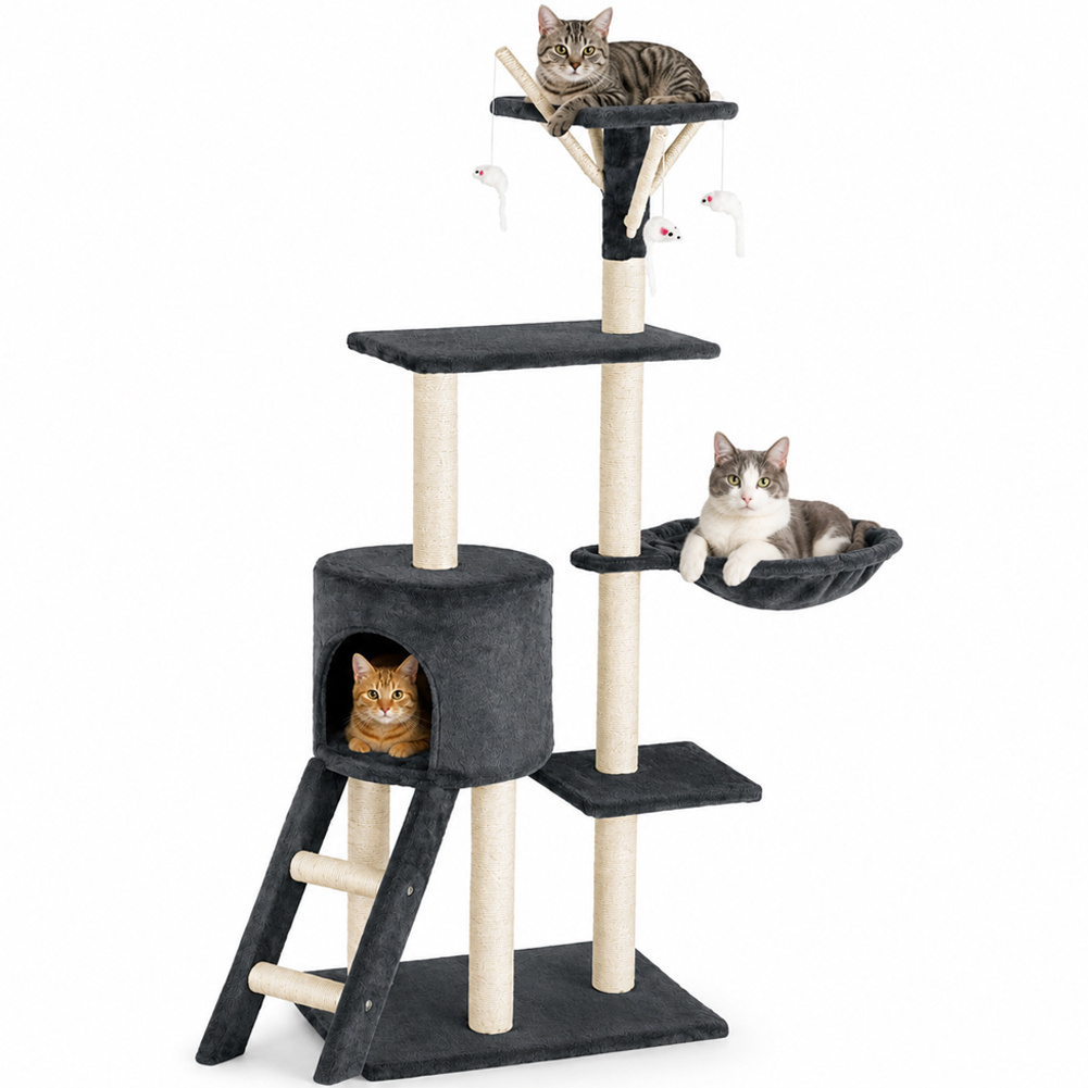 TEMU BAKAJI Tiragraffi per Albero Sisal Giochi Gioco x Gatto Tira Graffi per Graffiatoio a Colonna Arredo Altezza 144cm Grigio