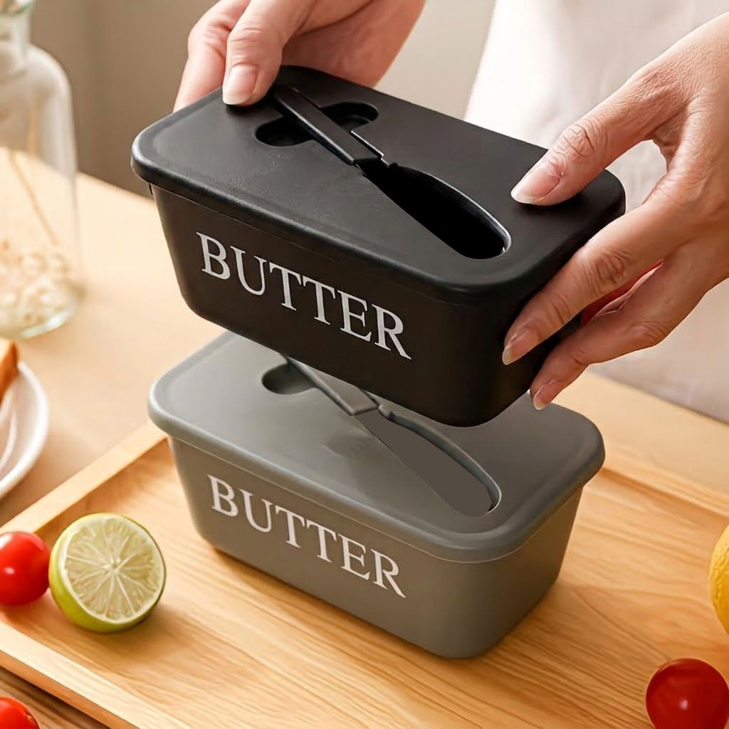 TEMU Set With Professional Stainless Steel Spreader | Food & Snack Storage Container, Fridge Organizer Box - Ideal For Butter & Kitchen Use