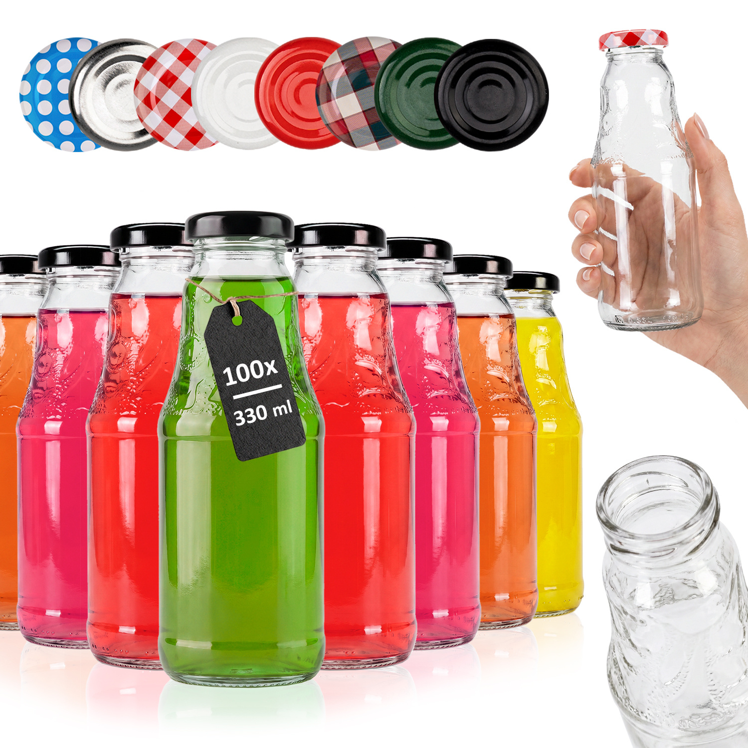 Image of 100pcs Of Glass Soczek Bottles 330 Ml For Juices, Lemonade, Cider + Caps - Thick Glass, Classic Shape - Bottles For Beverage Dispensing, Home