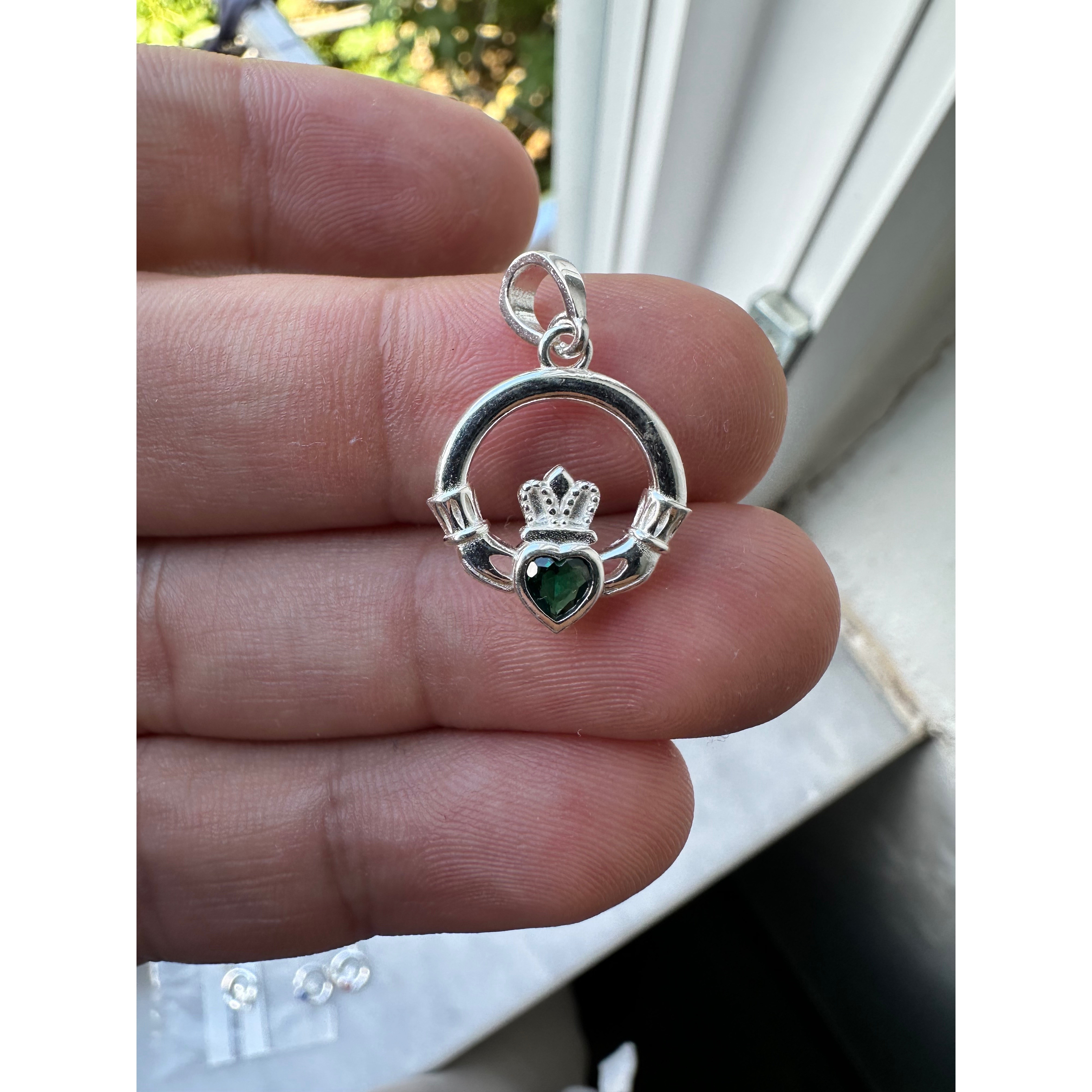 TEMU 925 Sterling Silver Irish Green Gemstone Pendant Only - 12mm Width
