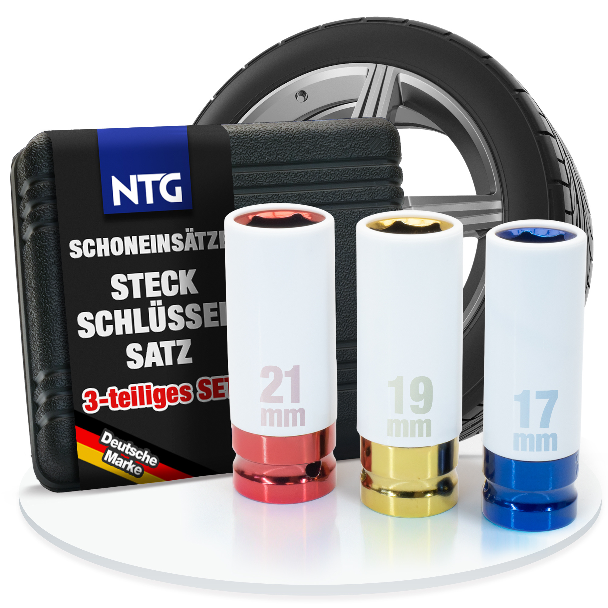 TEMU Ntg 3-piece Socket Wrench Set With Protective Inserts, 1/2" Aluminum Rim Nuts 17 19 21mm, Cr-mo Impact Wrench Nuts, Wheel Change Nuts In A