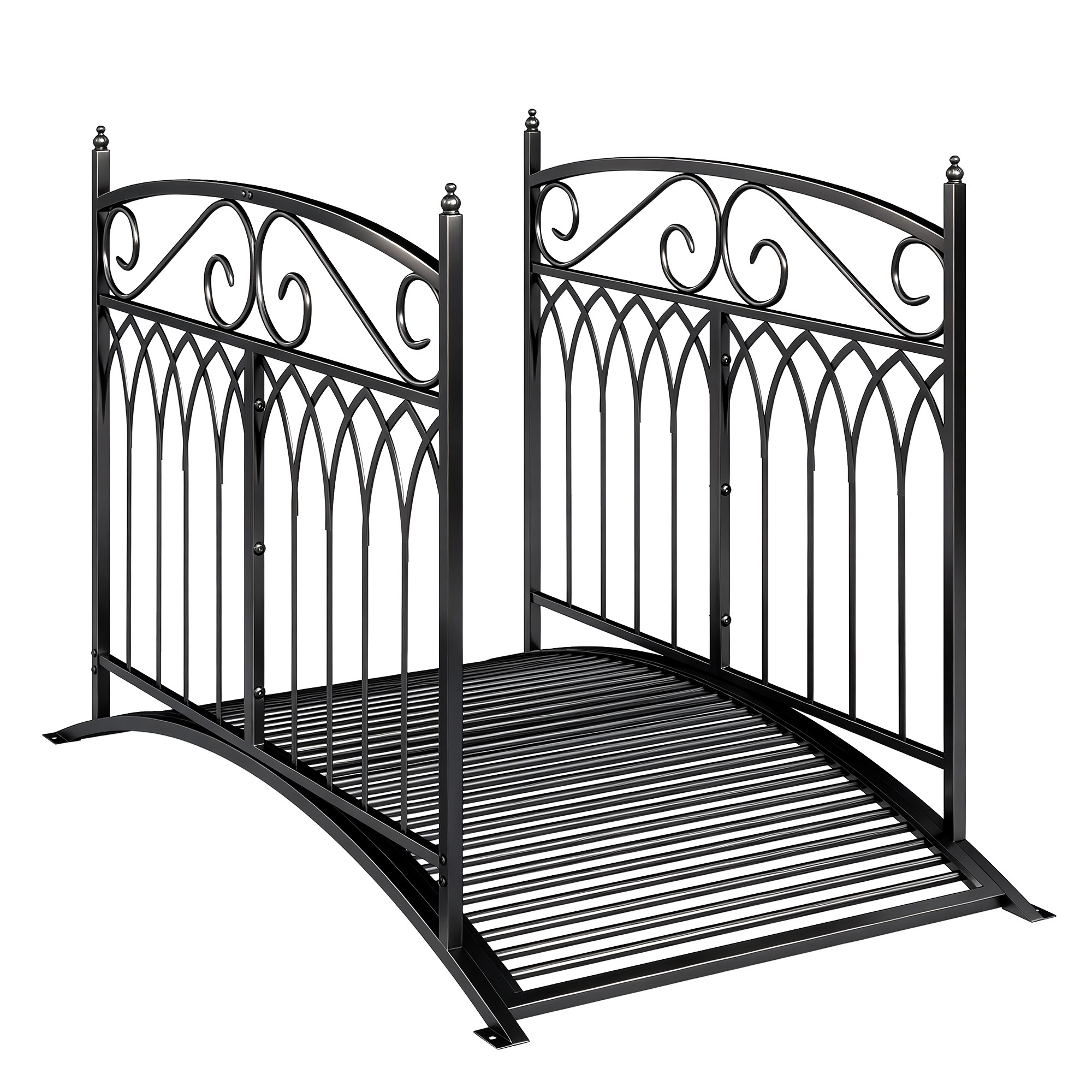 TEMU Pont de Jardin en Métal Style Baroque - Décorative avec Garde-Corps 91cm et Charge 100kg - Pont d'Extérieur 135cm Antirouille pour Bassin Étang