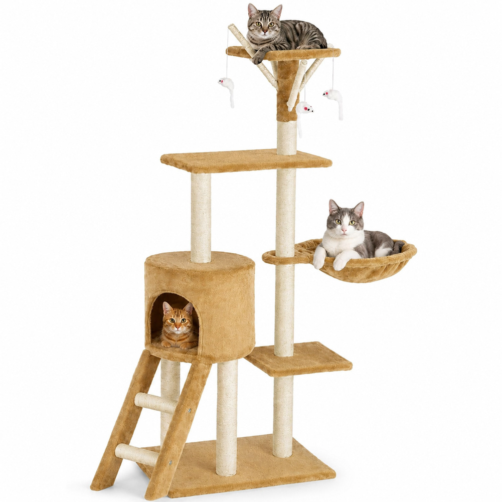 TEMU BAKAJI Tiragraffi per Albero Sisal Giochi Gioco x Gatto Tira Graffi per Graffiatoio a Colonna Arredo Altezza 144cm Beige