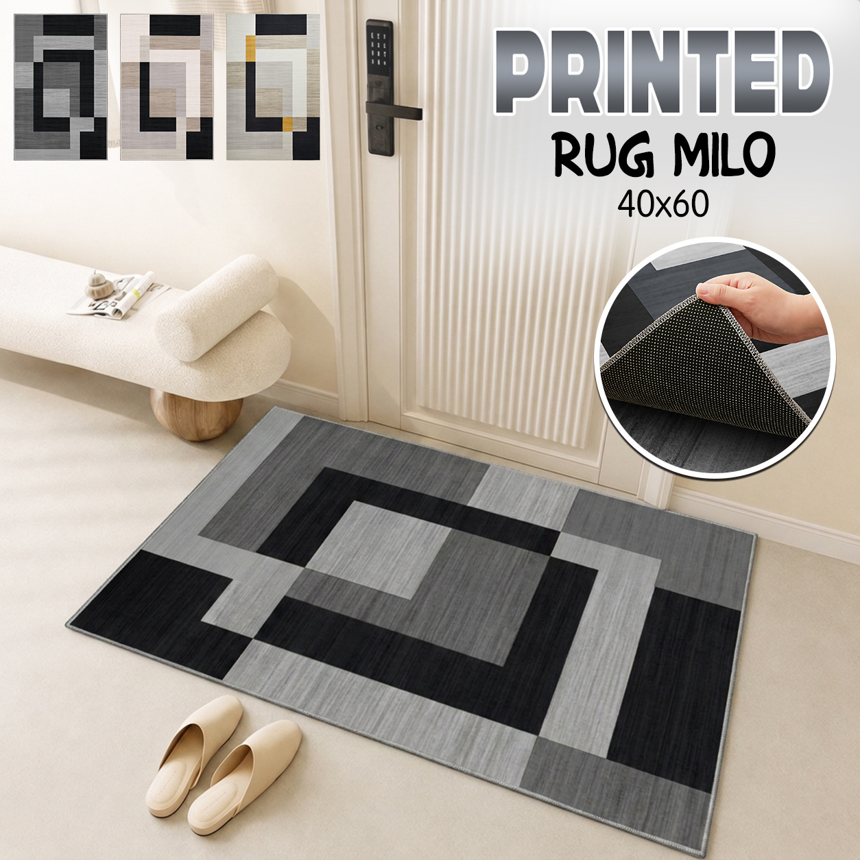 TEMU 1pc Premium Printed Rug – Ultra Soft Non-slip Polyester Area Carpet, Modern Stylish Pattern, Wear Resistant, Machine Washable, Living Room,