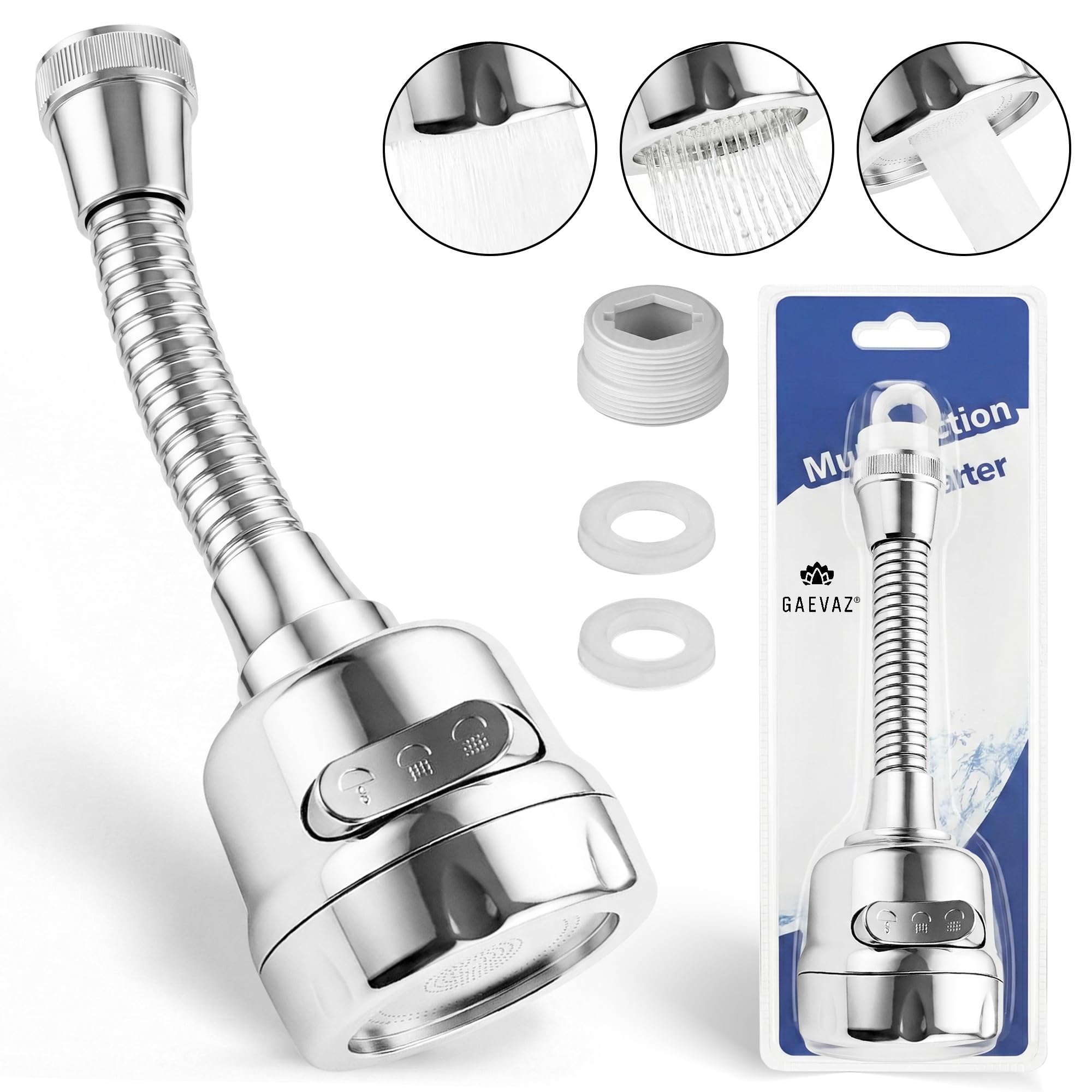TEMU GAEVAZ Aireador Grifo Cocina Giratorio 360 – Extensor Flexible de Agua – Antisalpicaduras y de Agua – Fácil Instalación Universal (22 mm)